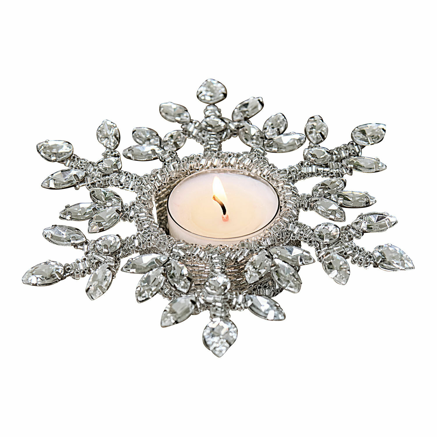 Świecznik na podgrzewacz Selavine Ozdobny świecznik na tealight w kształcie śnieżynki z przezroczystymi kryształkami, dekoracja świąteczna