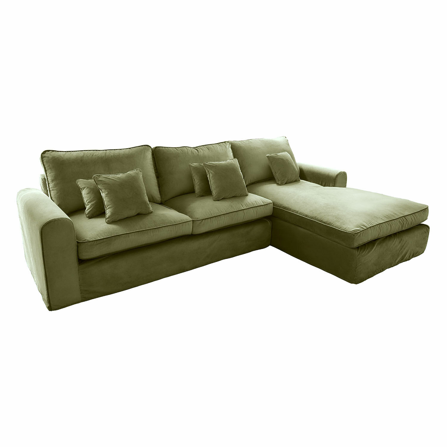 zielony Zielona sofa narożna Seaford z miękkiego materiału, wygodna do salonu, nowoczesny design mebli wypoczynkowych