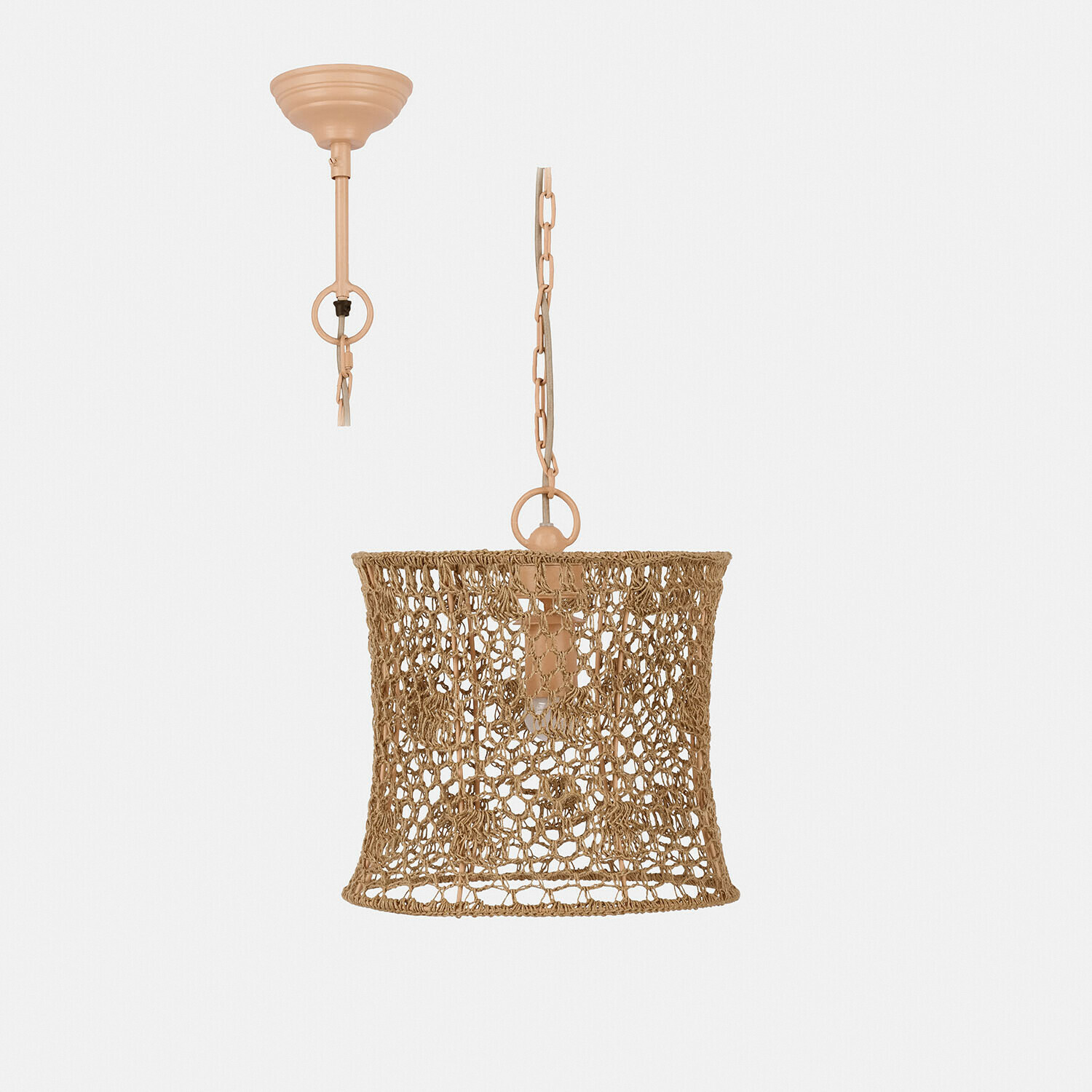 Lampa wisząca Calivonne Lampa wisząca z beżowym metalowym łańcuchem i abażurem z plecionego sznurka w naturalnym kolorze