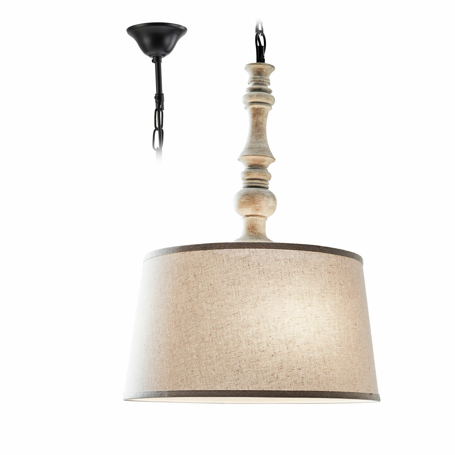Lampa wisząca Martigny Wisząca lampa z beżowym abażurem i drewnianą podstawą w stylu vintage do salonu