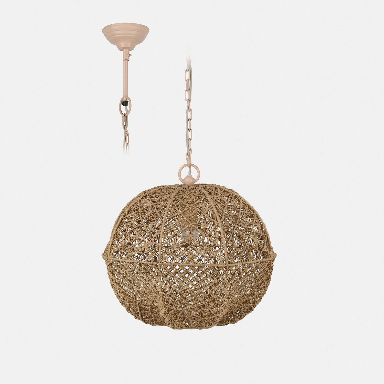 Lampa wisząca Calivonne Wisząca lampa z plecionego sznurka w naturalnym kolorze z beżowym uchwytem, dekoracyjna lampa sufitowa