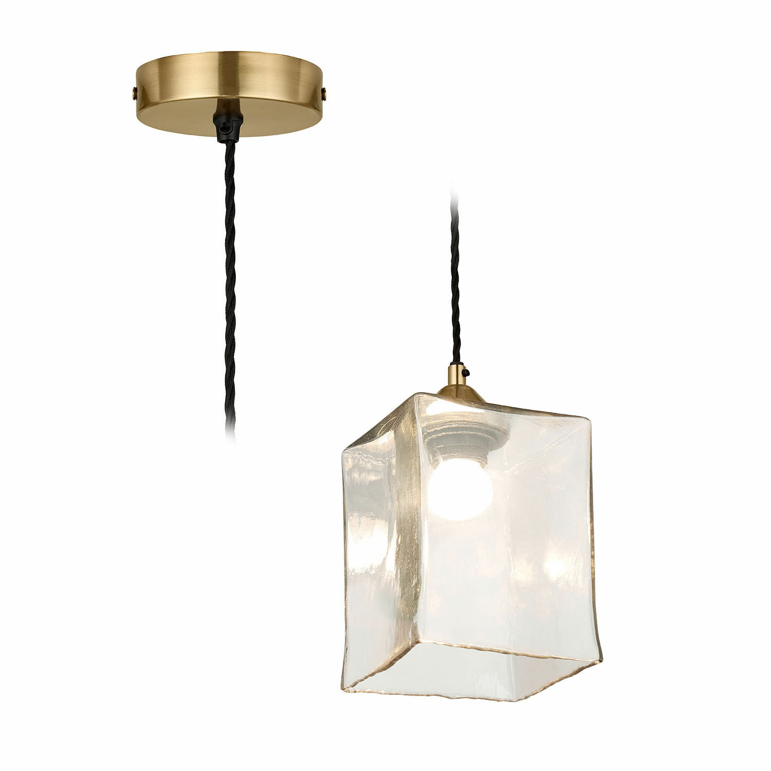 Lampa wisząca Floravon Lampa wisząca z przezroczystego szkła i mosiądzu w kształcie sześcianu, nowoczesne oświetlenie wnętrz
