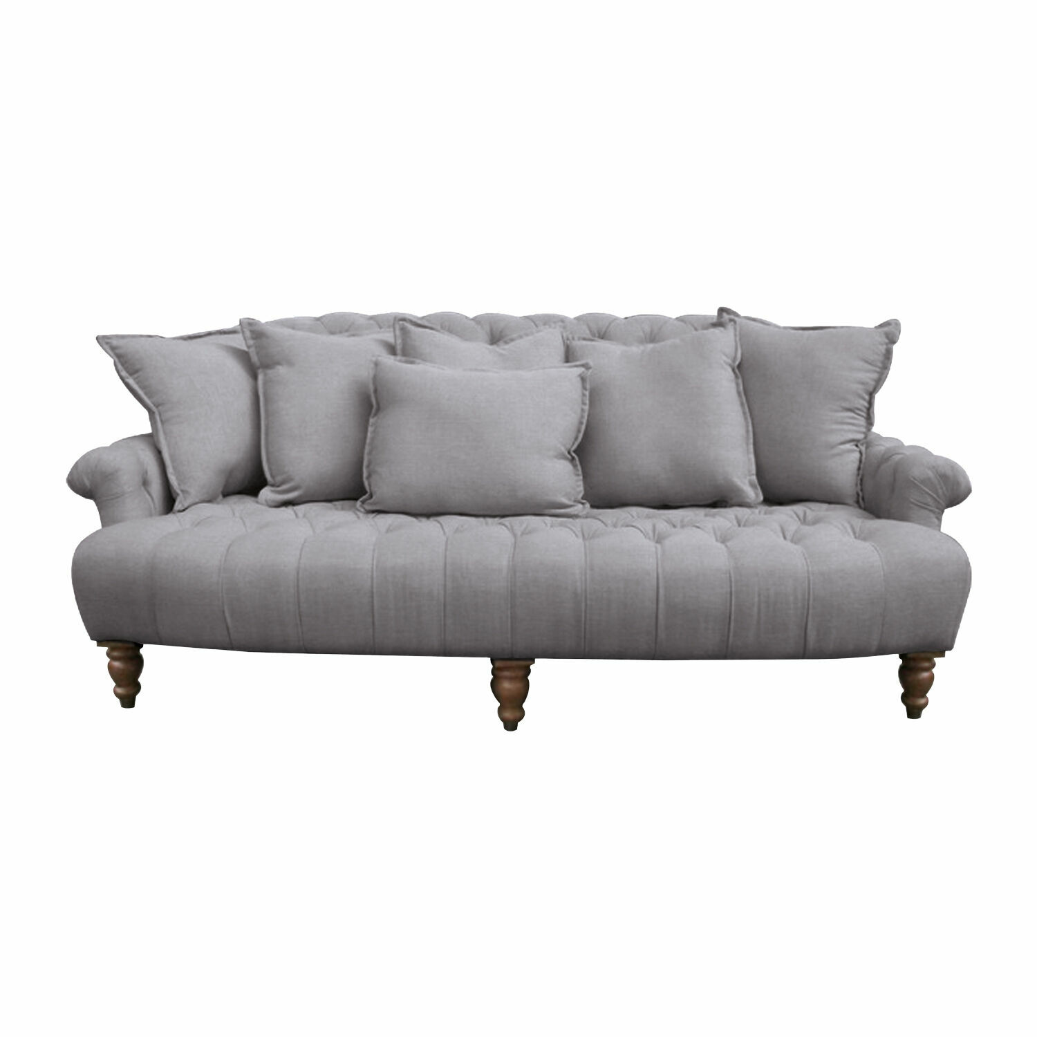 szaroniebieski Szara tapicerowana sofa Springfield Village z poduszkami i drewnianymi nogami do salonu