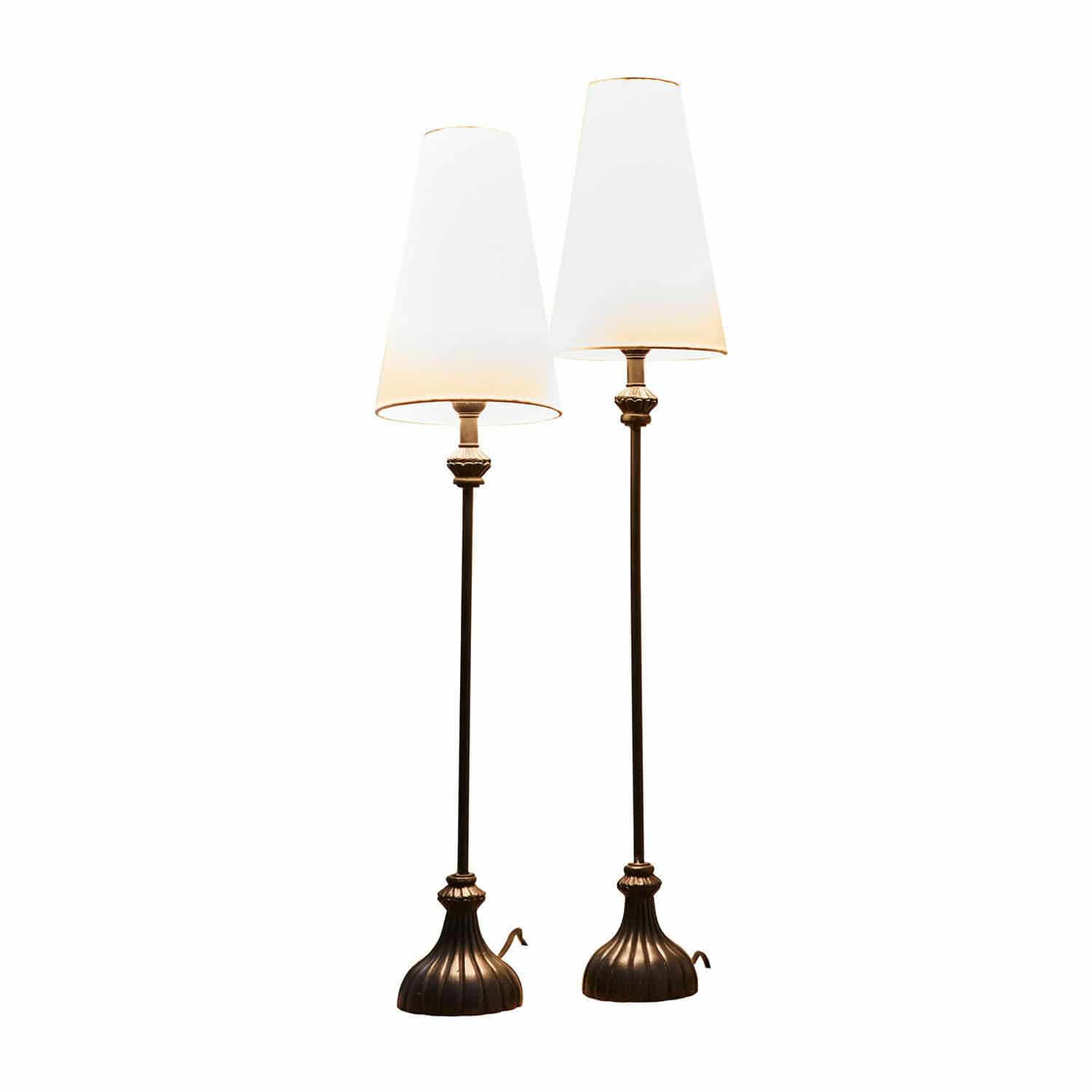Lampa stołowa, zestaw 2 szt. Ambrosse Para lamp stojących z metalową podstawą w kolorze brązowym i białymi abażurami, dekoracja wnętrz