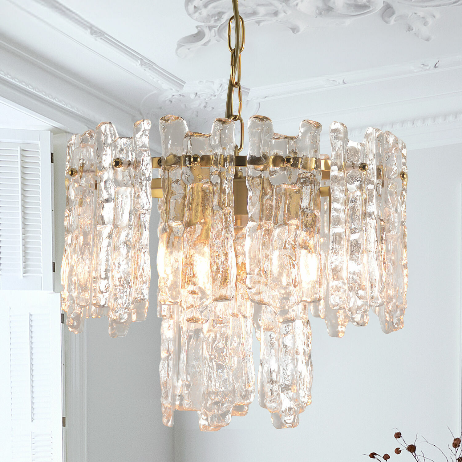 Lampa wisząca Lanziano Lampa wisząca z przezroczystego szkła i złotego metalu, nowoczesny design do salonu