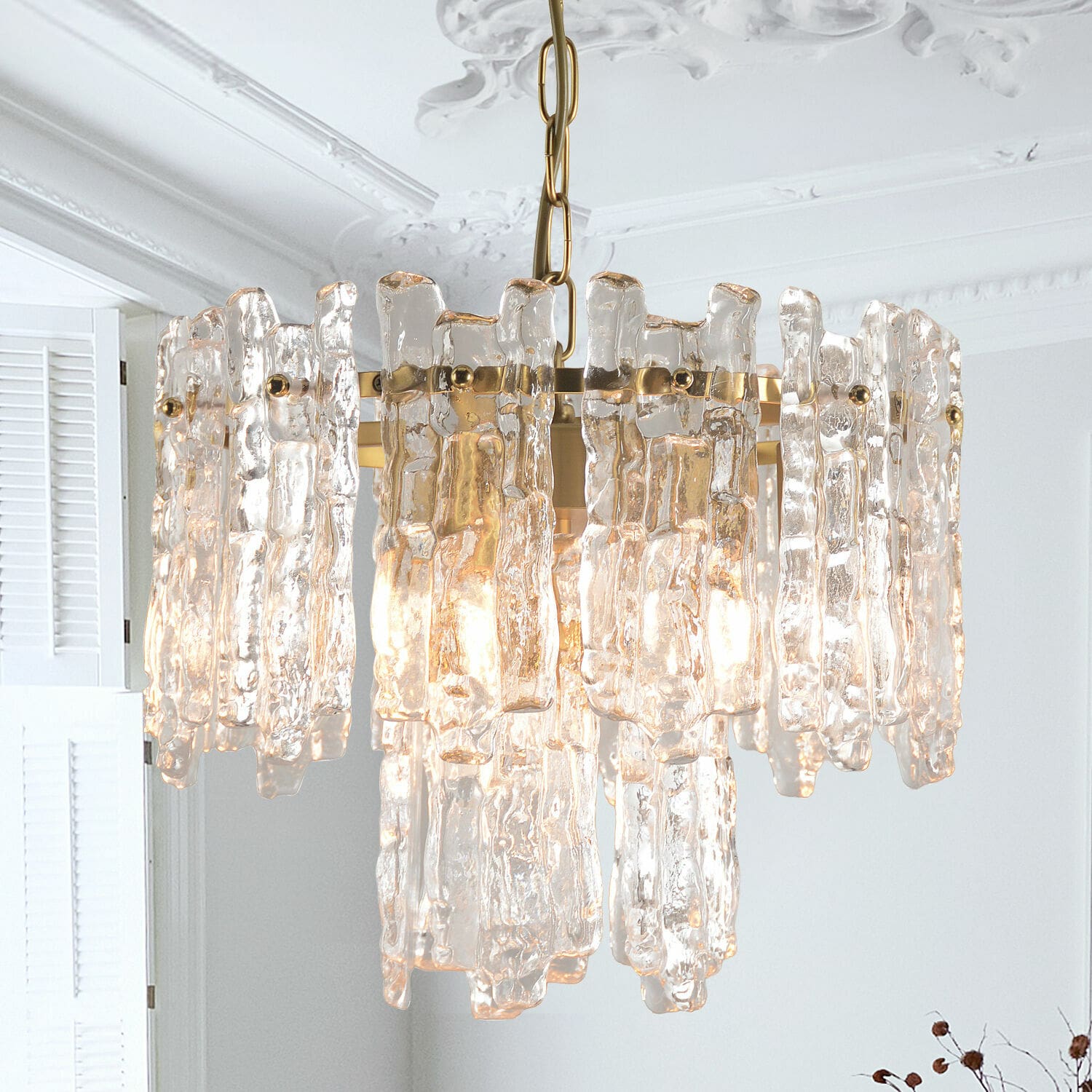 Lampa wisząca Lanziano Lampa wisząca z przezroczystego szkła i złotego metalu, nowoczesny design do salonu