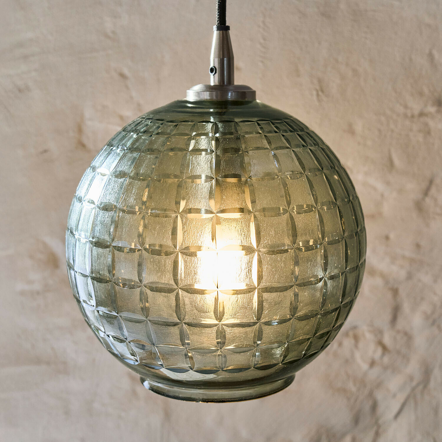Lampa wisząca Lunémis Szklana kula lampy wiszącej z fakturą w kratę w kolorze zielonkawym, nowoczesne oświetlenie wnętrz