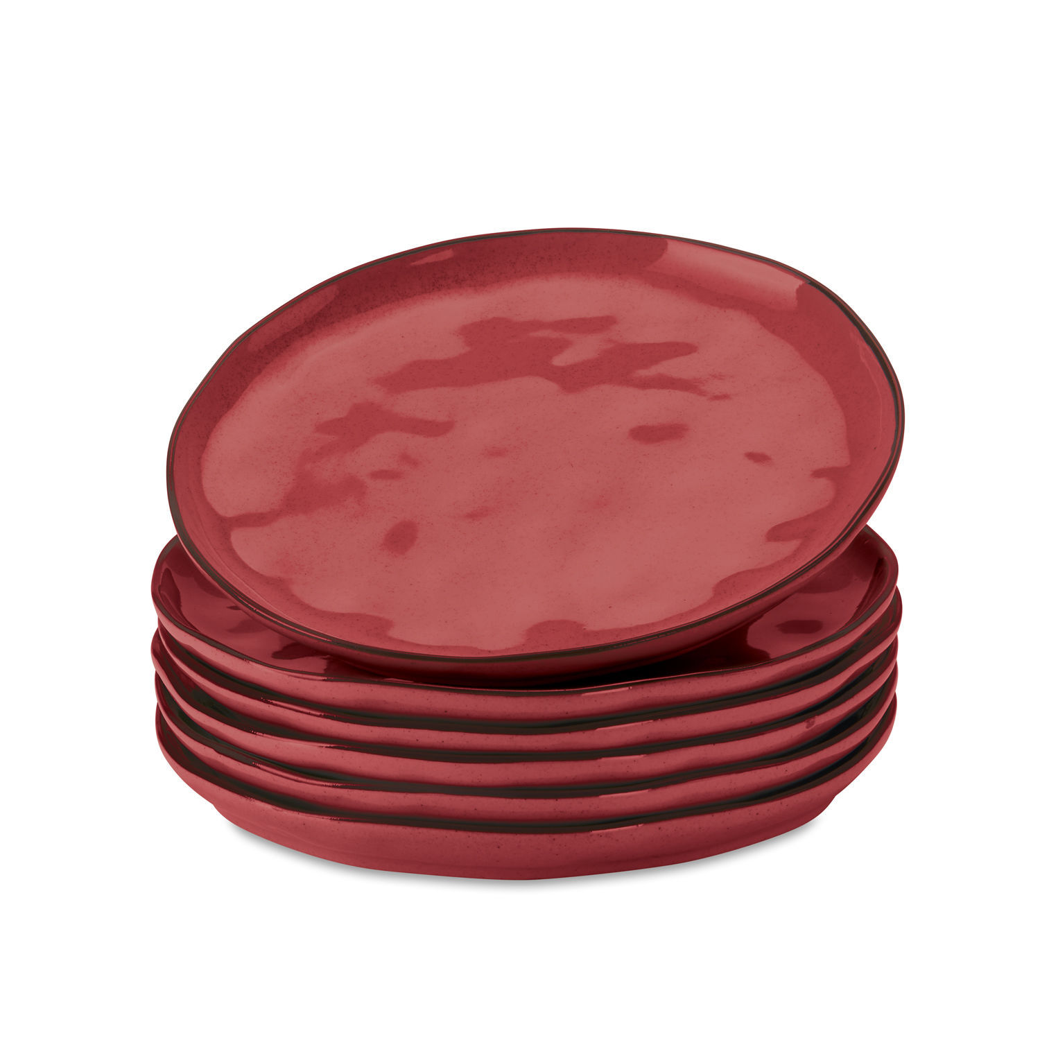 czerwony Zestaw 6 czerwonych ceramicznych talerzy Biarritz do serwowania potraw, elegancka zastawa stołowa