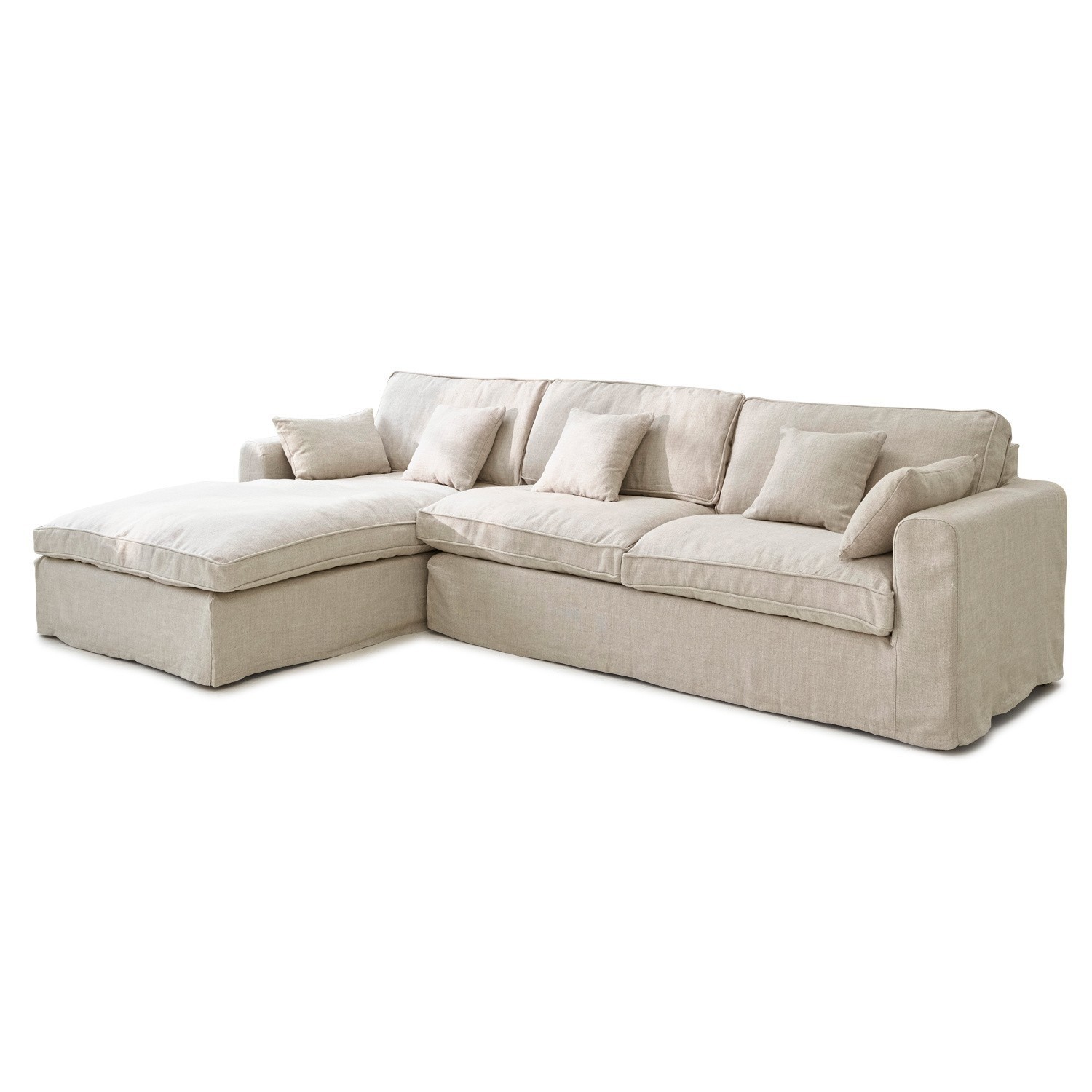 beżowy Beżowa sofa narożna Seaford z tkaniny, wygodna i stylowa do salonu, mebel wypoczynkowy