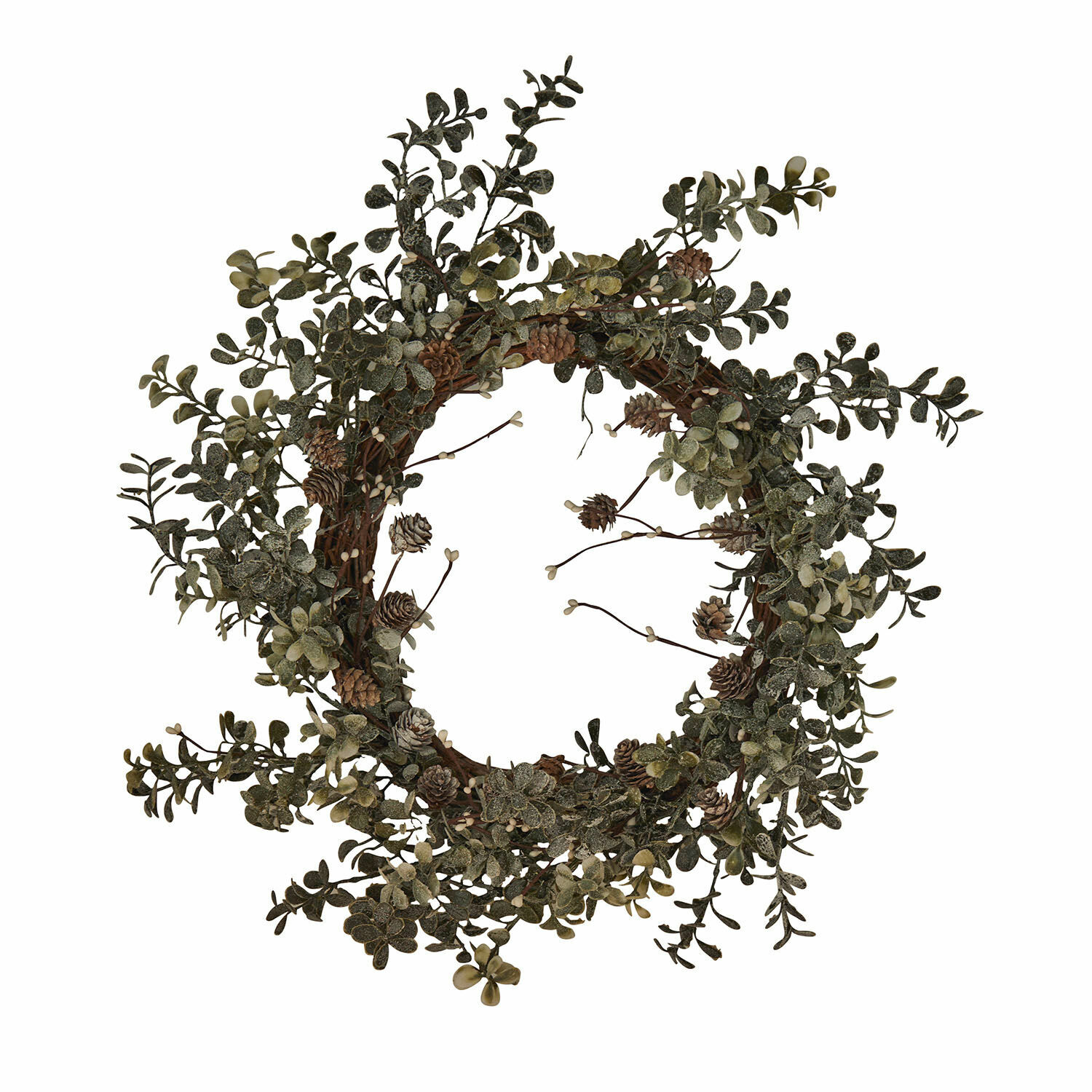 Wieniec Veloume Dekoracyjny wieniec z zielonych liści i szyszek na naturalnej podstawie z gałązek