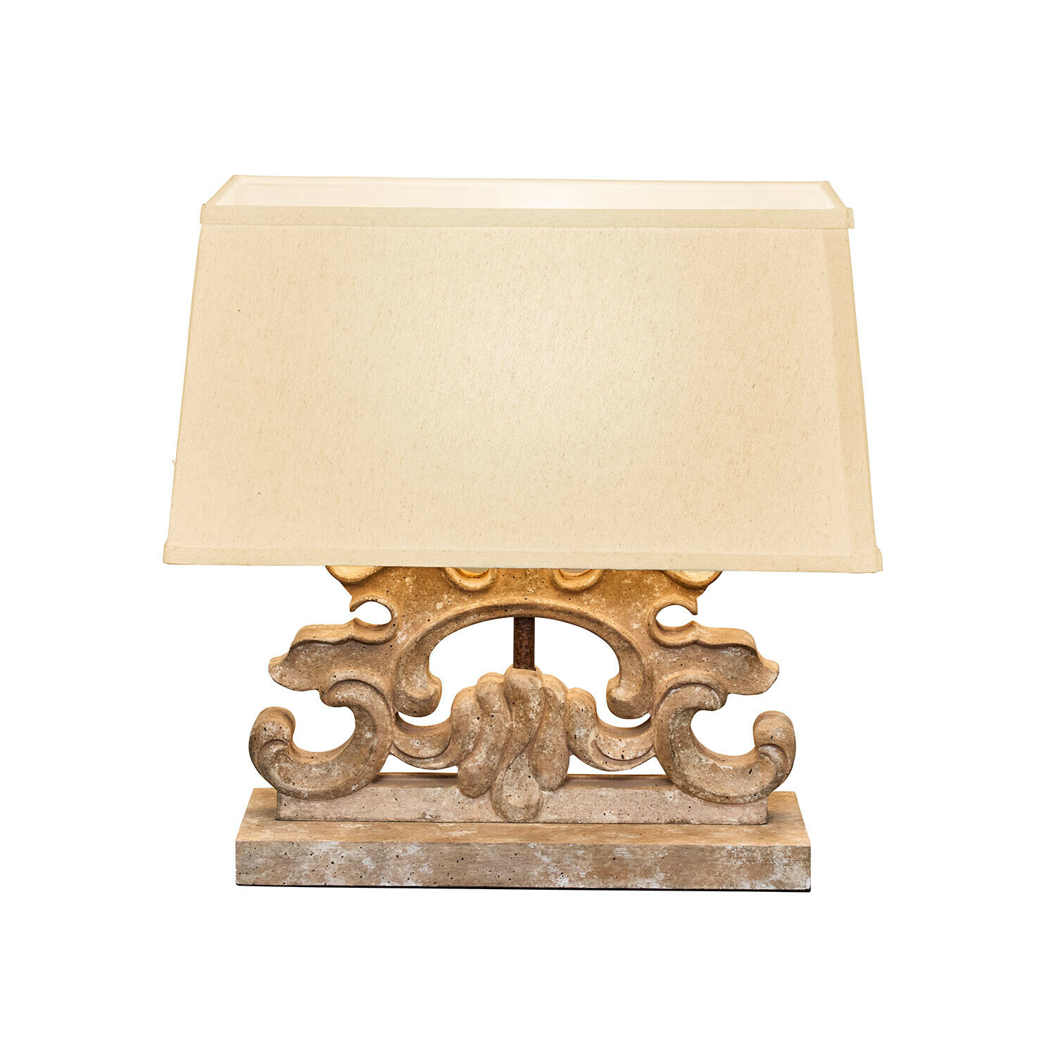 Lampa stołowa Portenza Lampka stołowa z beżowym abażurem i ozdobną podstawą z kamienia w stylu vintage