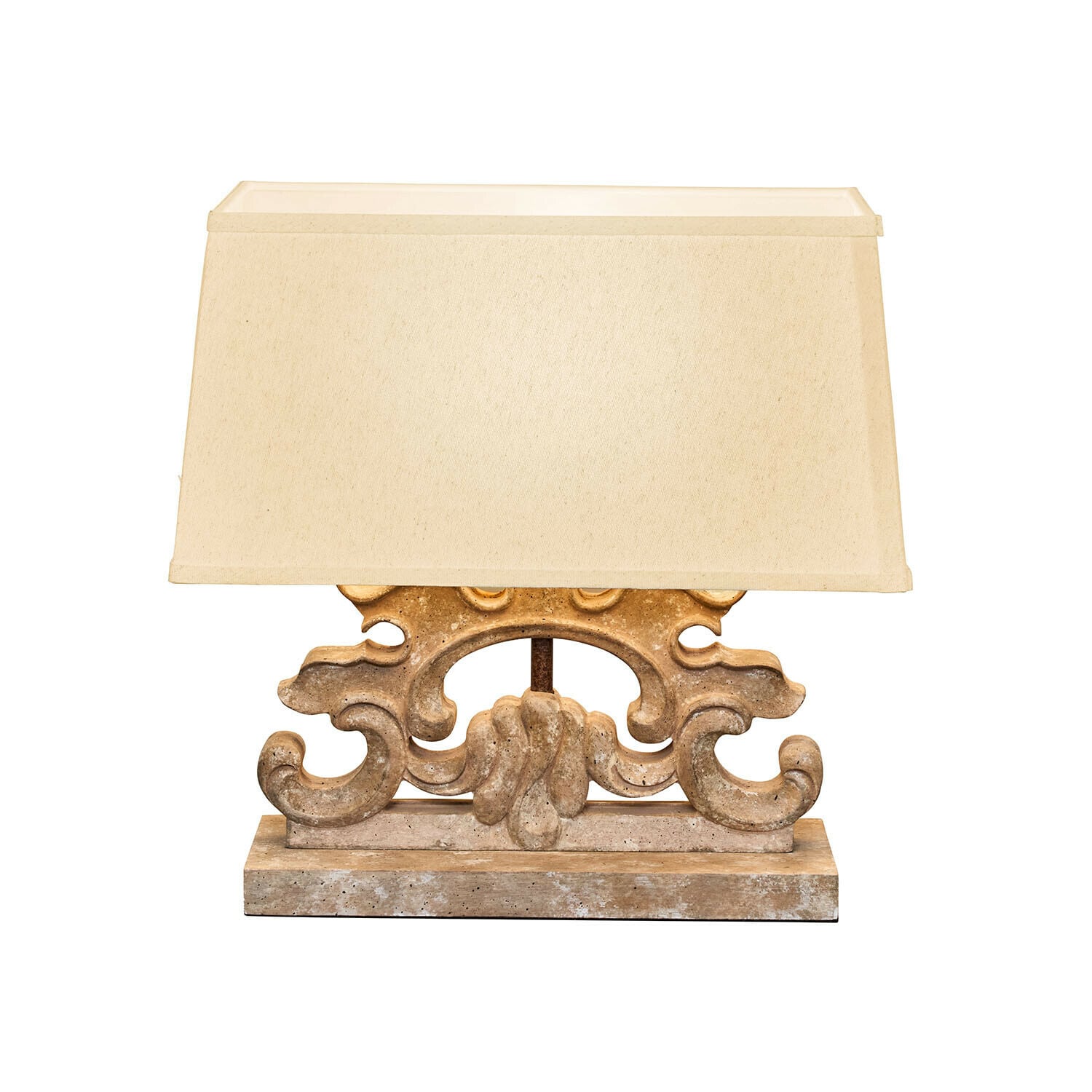 Lampa stołowa Portenza Lampka stołowa z beżowym abażurem i ozdobną podstawą z kamienia w stylu vintage