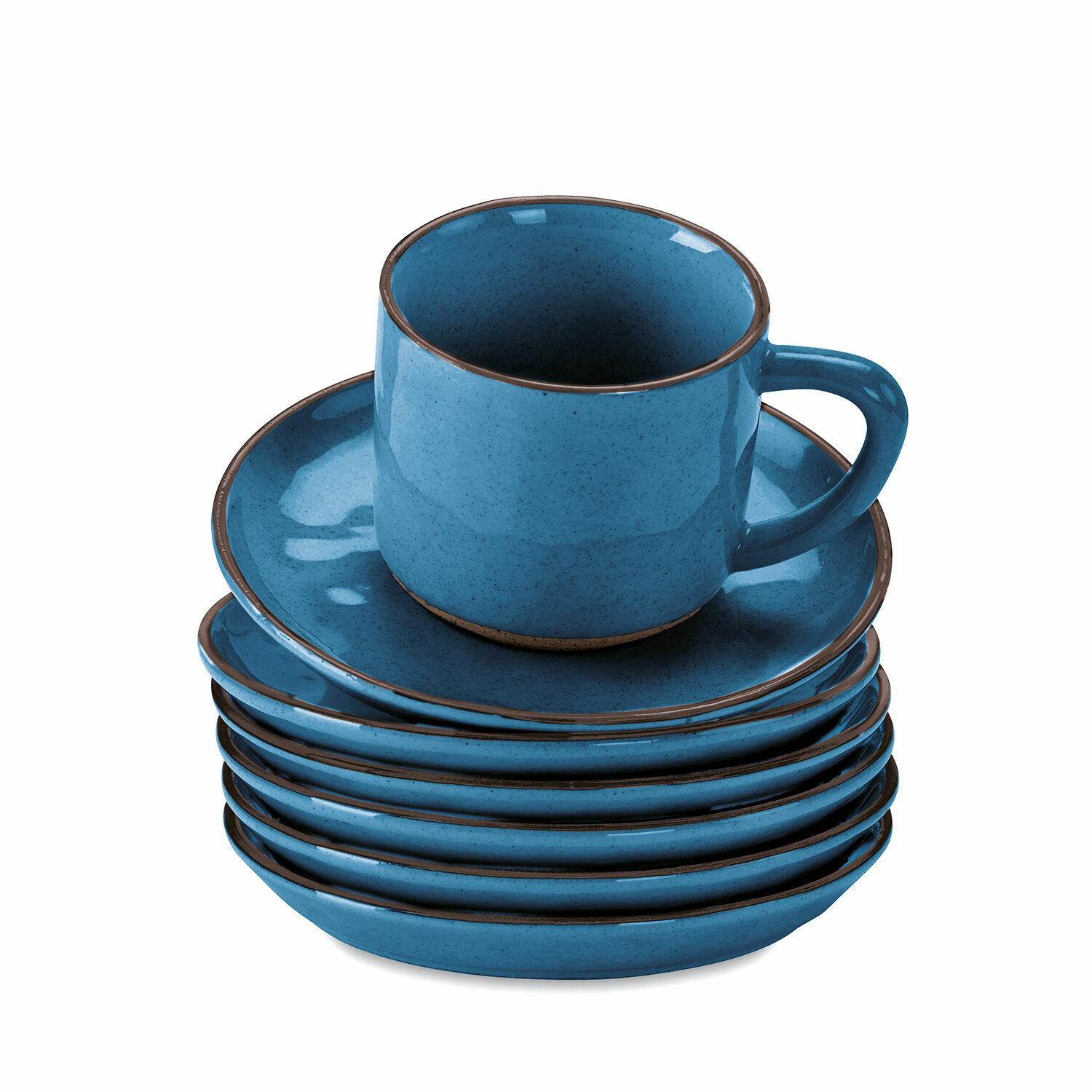 niebieski Zestaw 6 niebieskich ceramicznych filiżanek z talerzykami Biarritz do kawy i herbaty