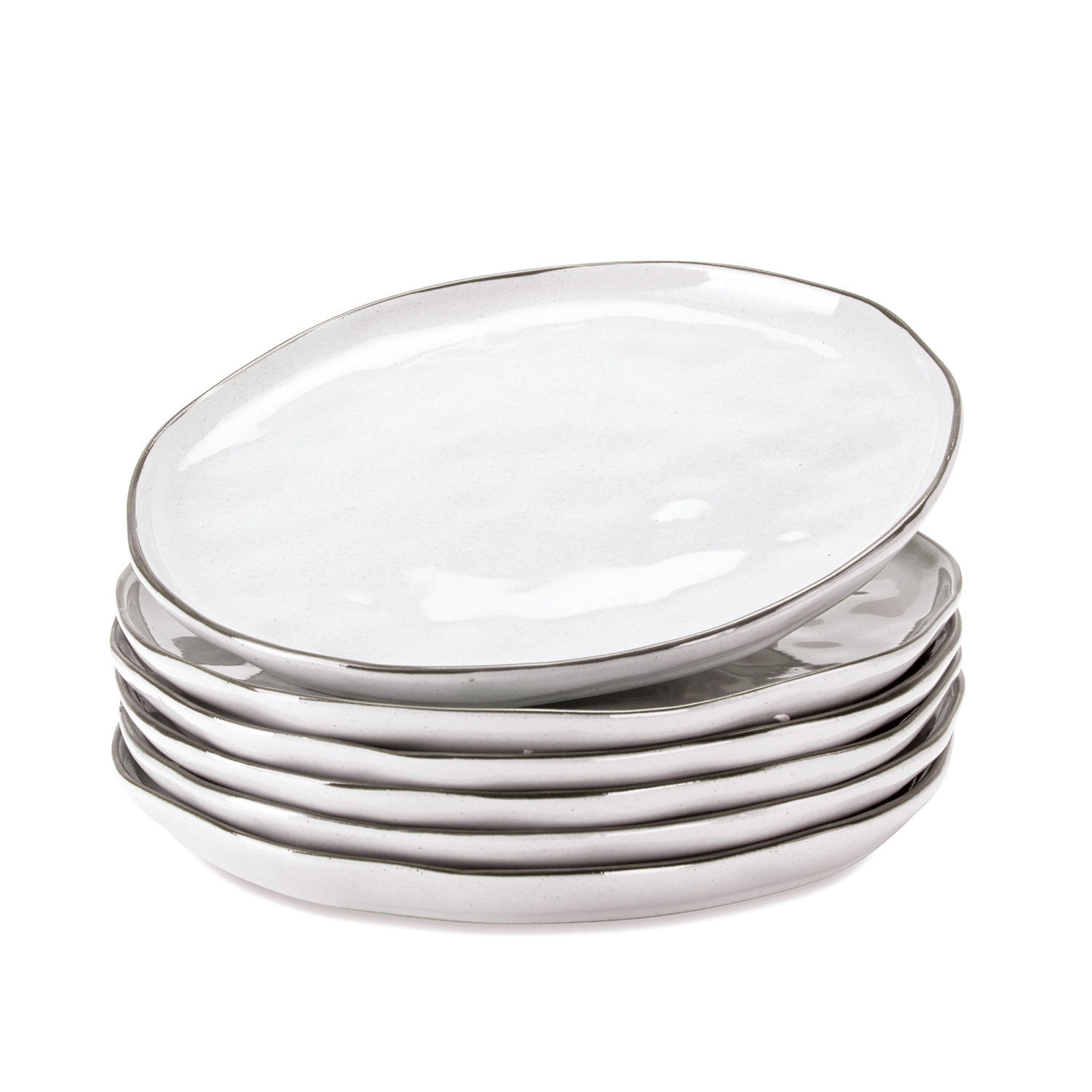biały Zestaw 6 białych ceramicznych talerzy Biarritz o nieregularnym kształcie do jadalni