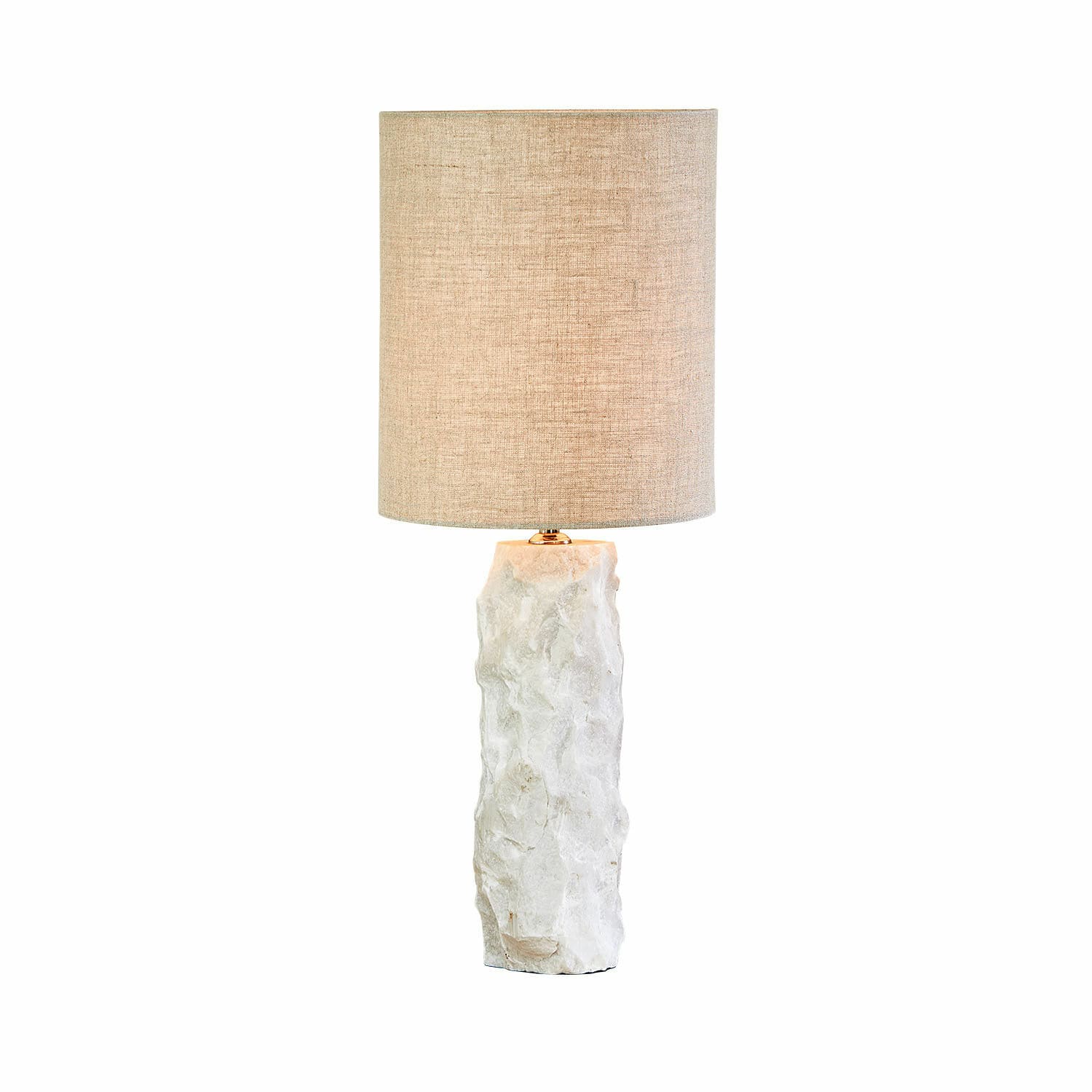 Lampa stołowa Kalvaya Lampa stołowa z beżowym abażurem i białą podstawą z kamienia, dekoracyjna lampa do salonu