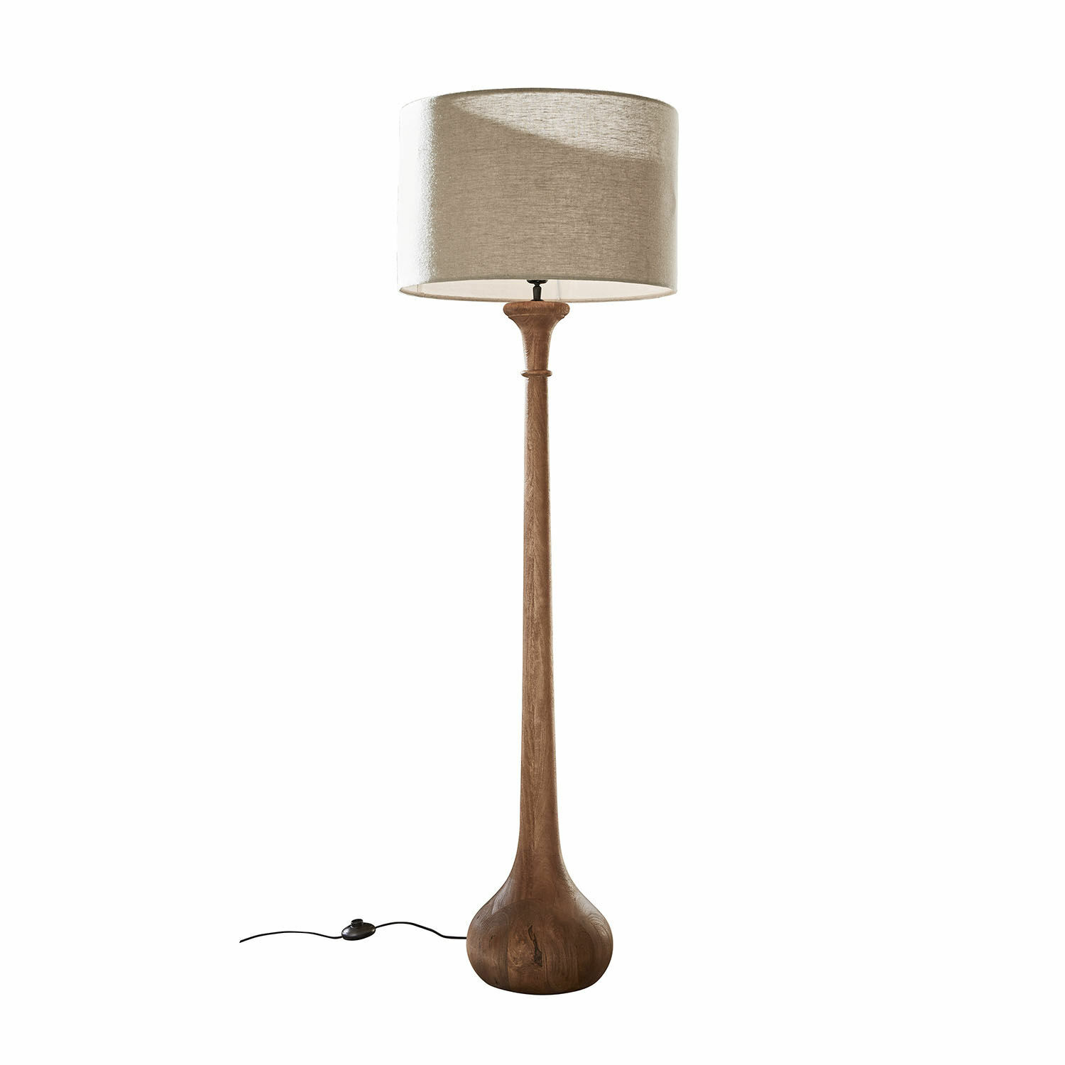 Lampa stojąca Andrées Lampa podłogowa z drewnianą podstawą i beżowym abażurem, nowoczesny design do salonu