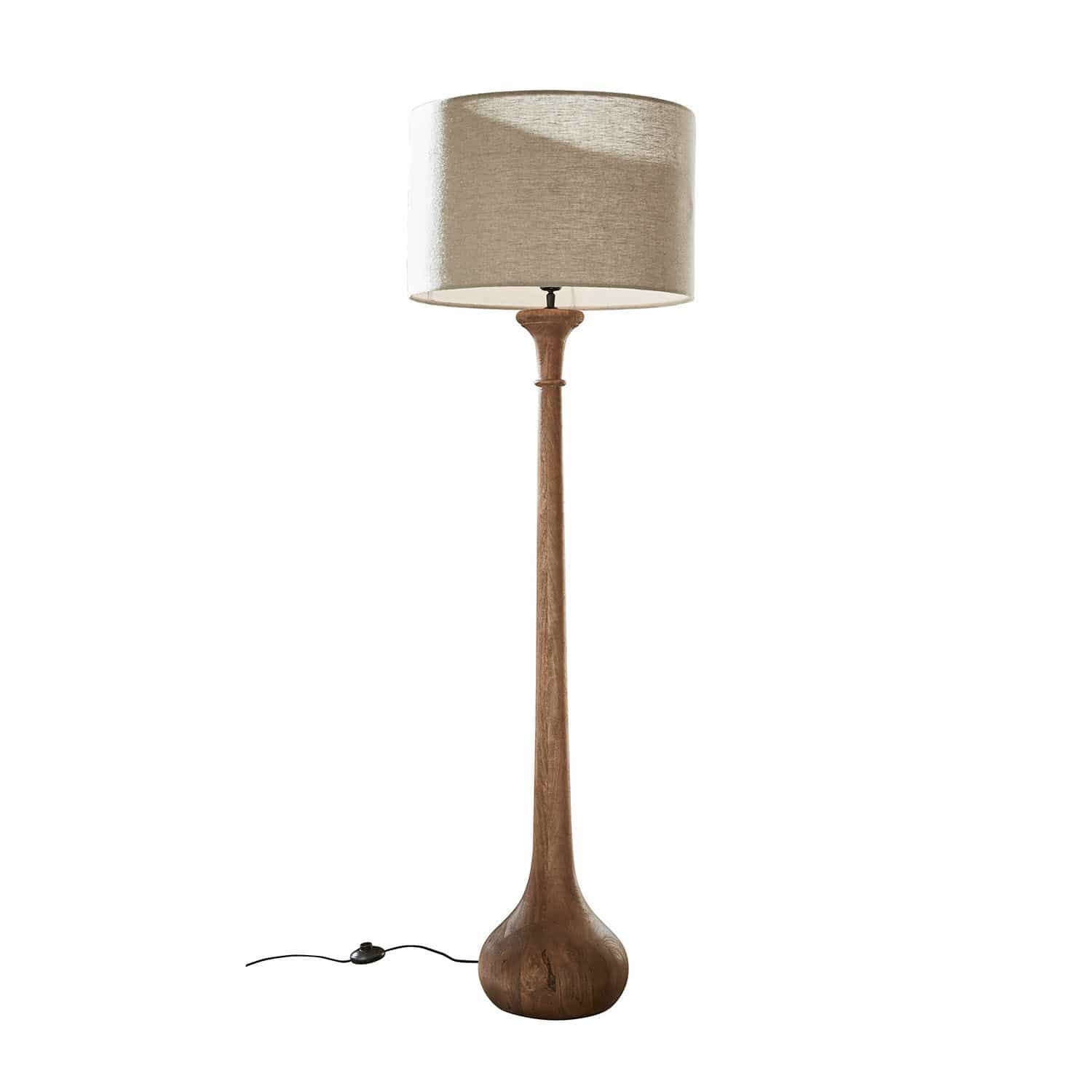 Lampa stojąca Andrées Lampa podłogowa z drewnianą podstawą i beżowym abażurem, nowoczesny design do salonu
