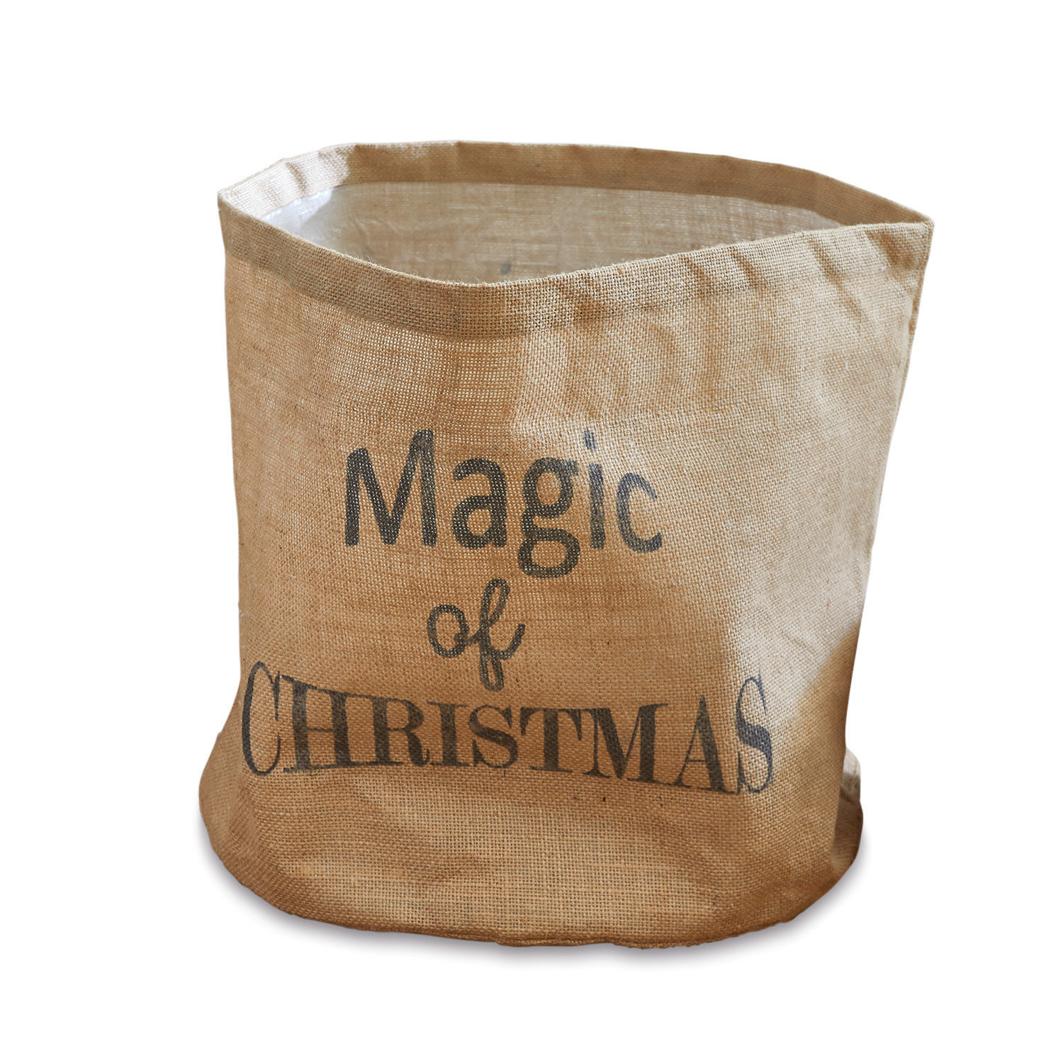 Kosz z tkaniny Magic Beżowy worek jutowy z napisem Magic of Christmas do dekoracji świątecznych