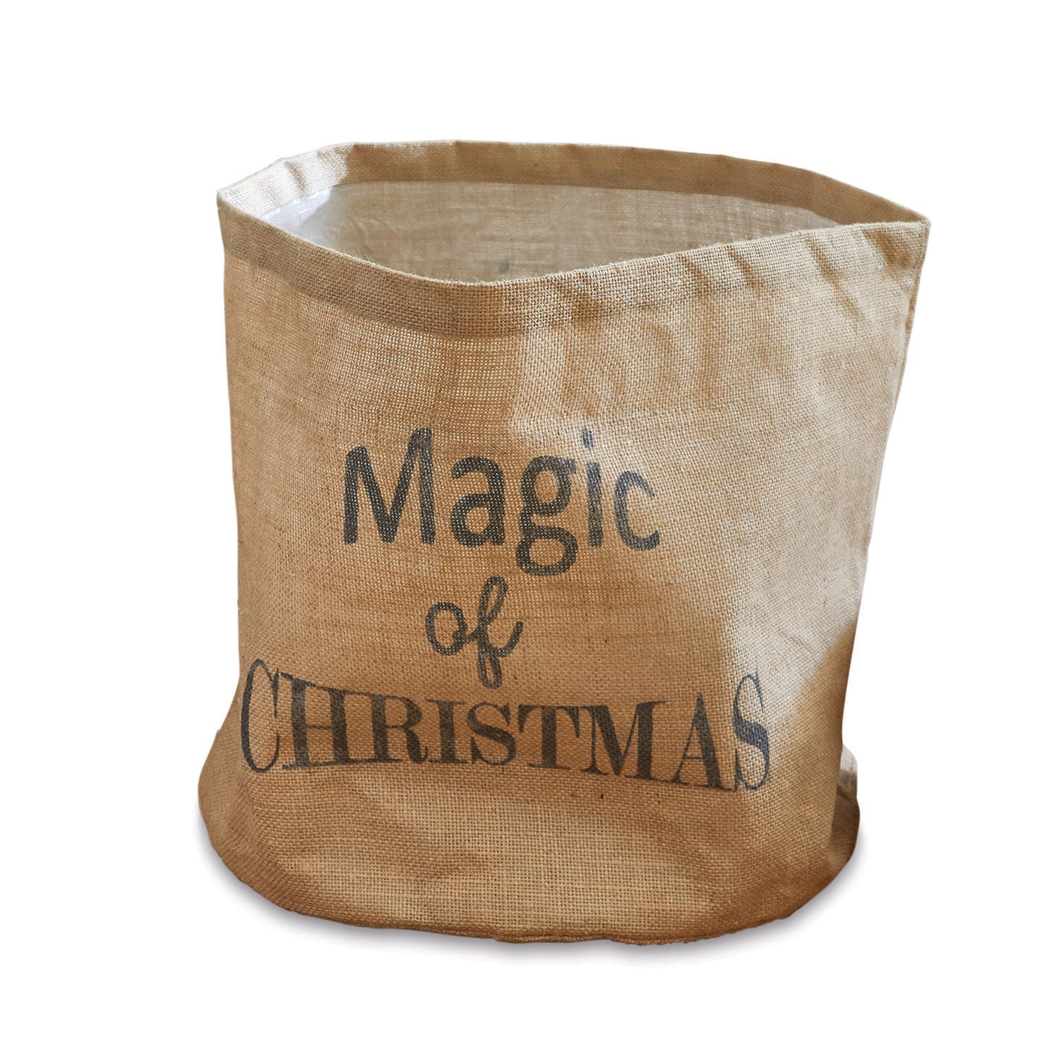 Kosz z tkaniny Magic Beżowy worek jutowy z napisem Magic of Christmas do dekoracji świątecznych