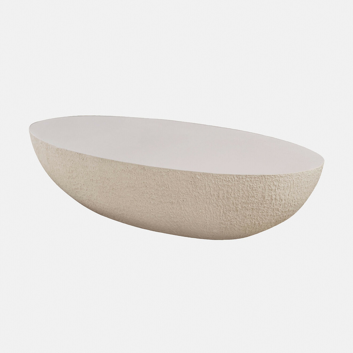 Owalna misa z jasnego kamienia o chropowatej fakturze, dekoracyjny element do wnętrz
