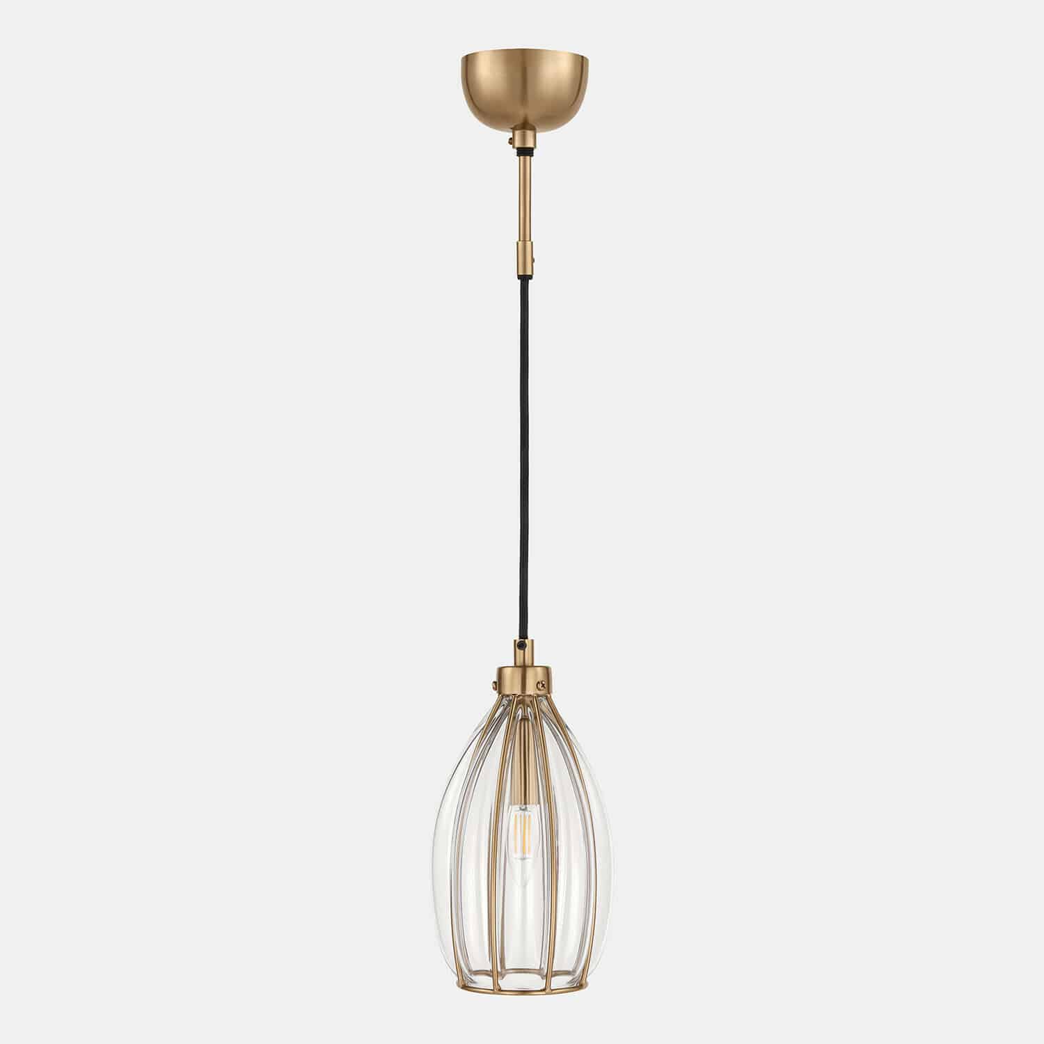 Lampa wisząca Velunas Złota lampa wisząca z metalową klatką i przezroczystym szkłem, nowoczesne oświetlenie sufitowe