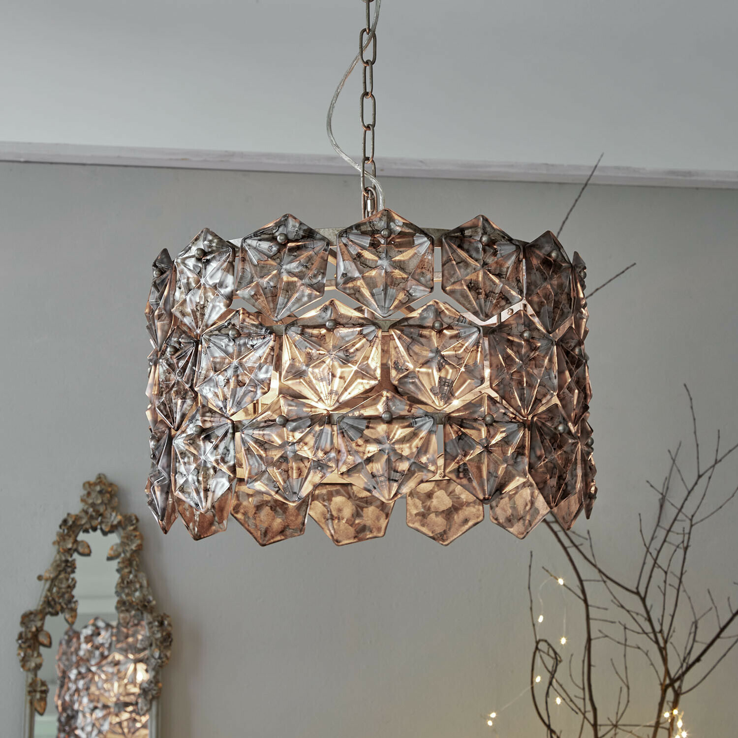 Żyrandol Émirelle Wisząca lampa z przezroczystego szkła z geometrycznym wzorem, dekoracyjna lampa sufitowa do salonu