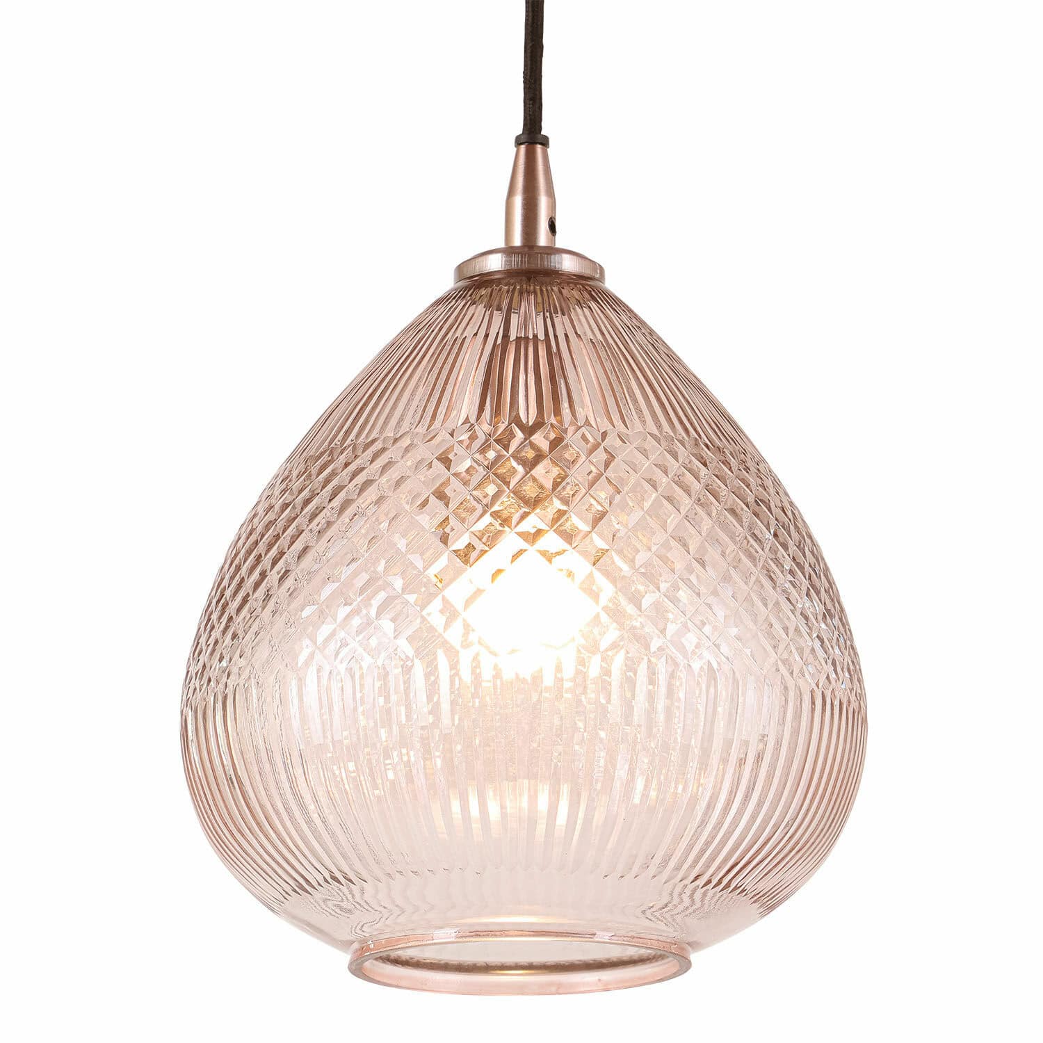 Lampa wisząca Drélinette Szklana lampa wisząca z miedzianym wykończeniem i wzorem diamentowym, dekoracyjna lampa sufitowa