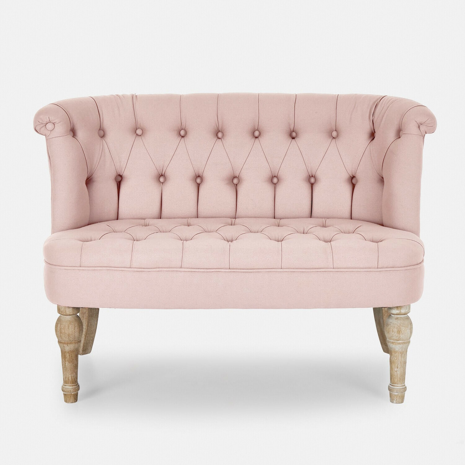 Różowa tapicerowana sofa Weralin z drewnianymi nogami, elegancki mebel do salonu