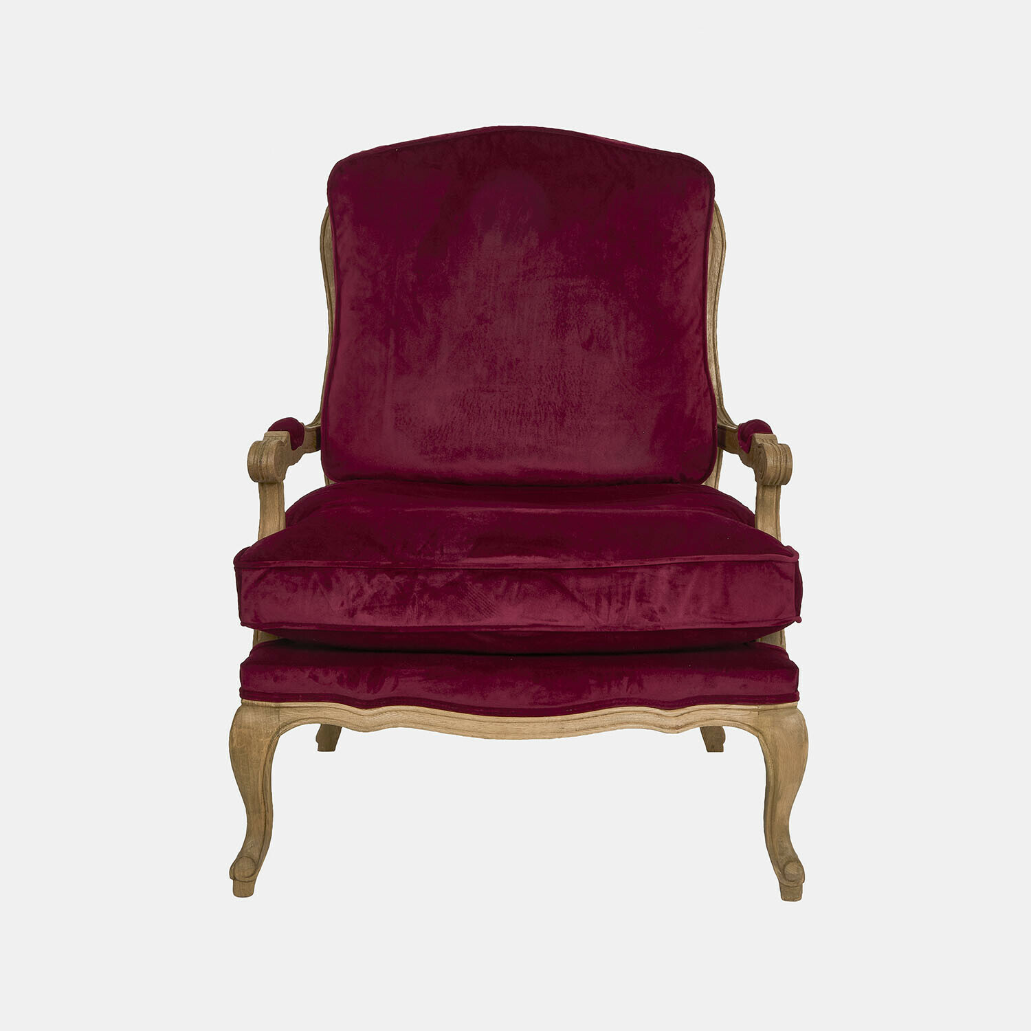 bordowy/brązowy Fotel Corlay z bordowym aksamitem i drewnianą ramą w kolorze brązowym, elegancki mebel wypoczynkowy