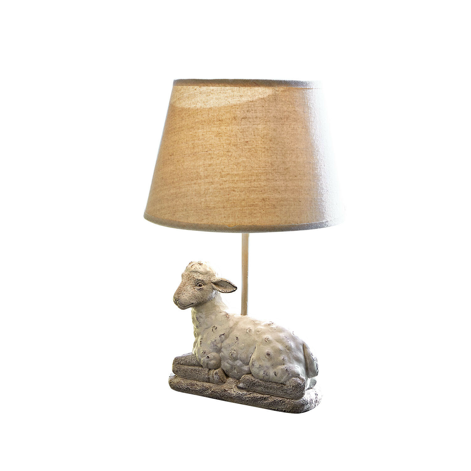 Lampa stołowa Séverac Lampka stołowa z abażurem z tkaniny i podstawą w kształcie leżącej owcy w kolorze beżowym