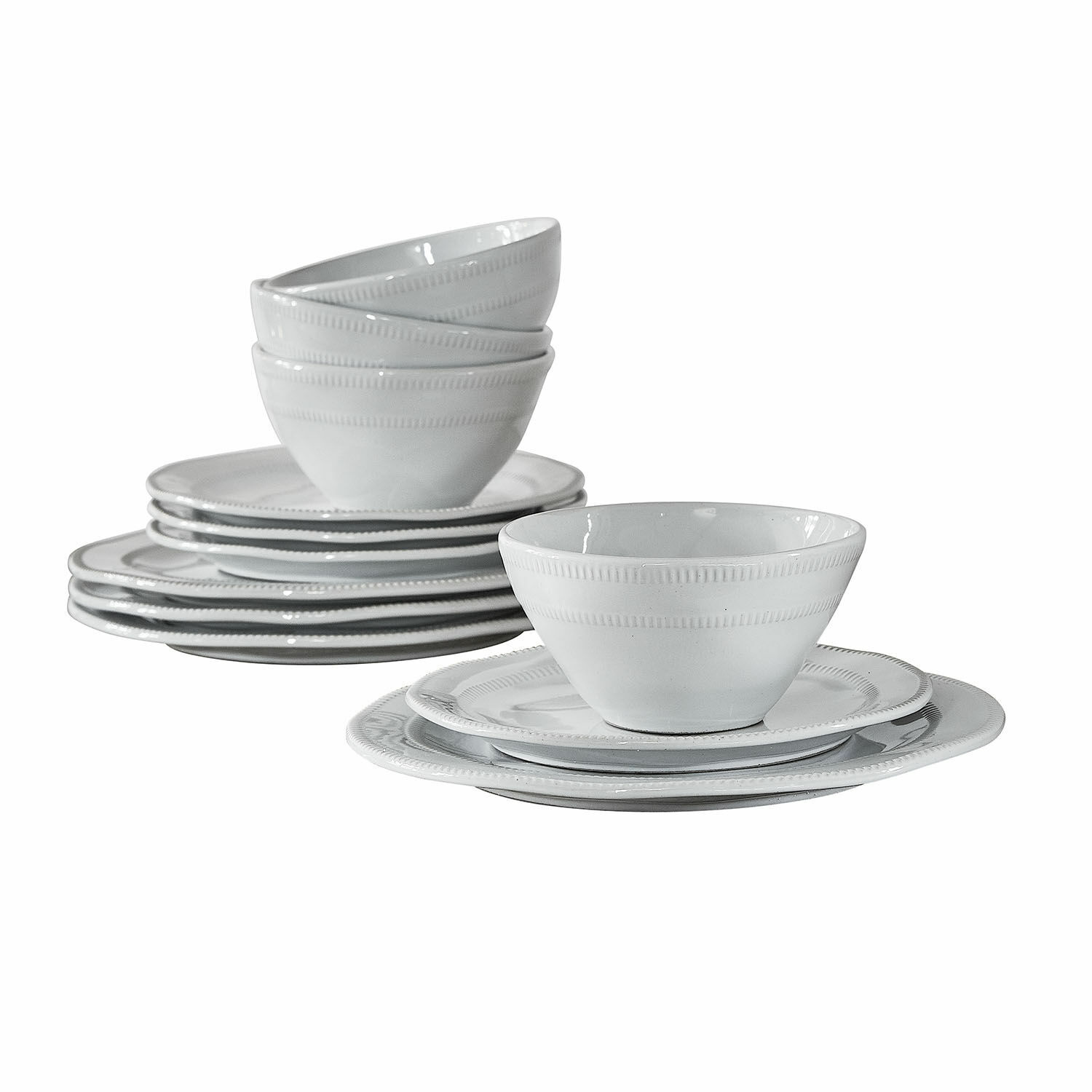 Zastawa stołowa, zestaw 12 szt. Alentejo Zestaw białej porcelanowej zastawy stołowej z miseczkami i talerzami, elegancki design do jadalni