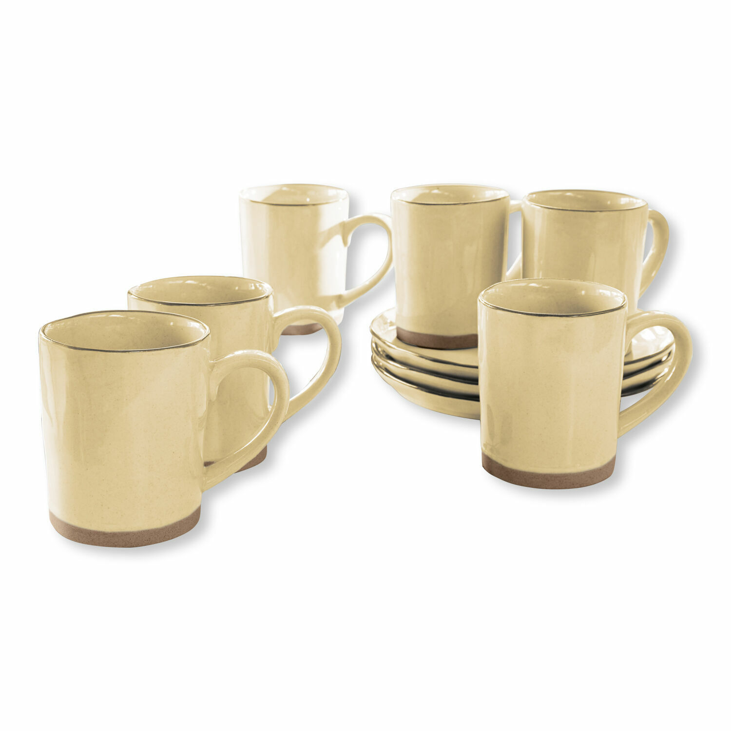 Filiżanka, zestaw 6 szt. Biarré Zestaw sześciu ceramicznych kremowych kubków z brązową podstawą do kawy lub herbaty