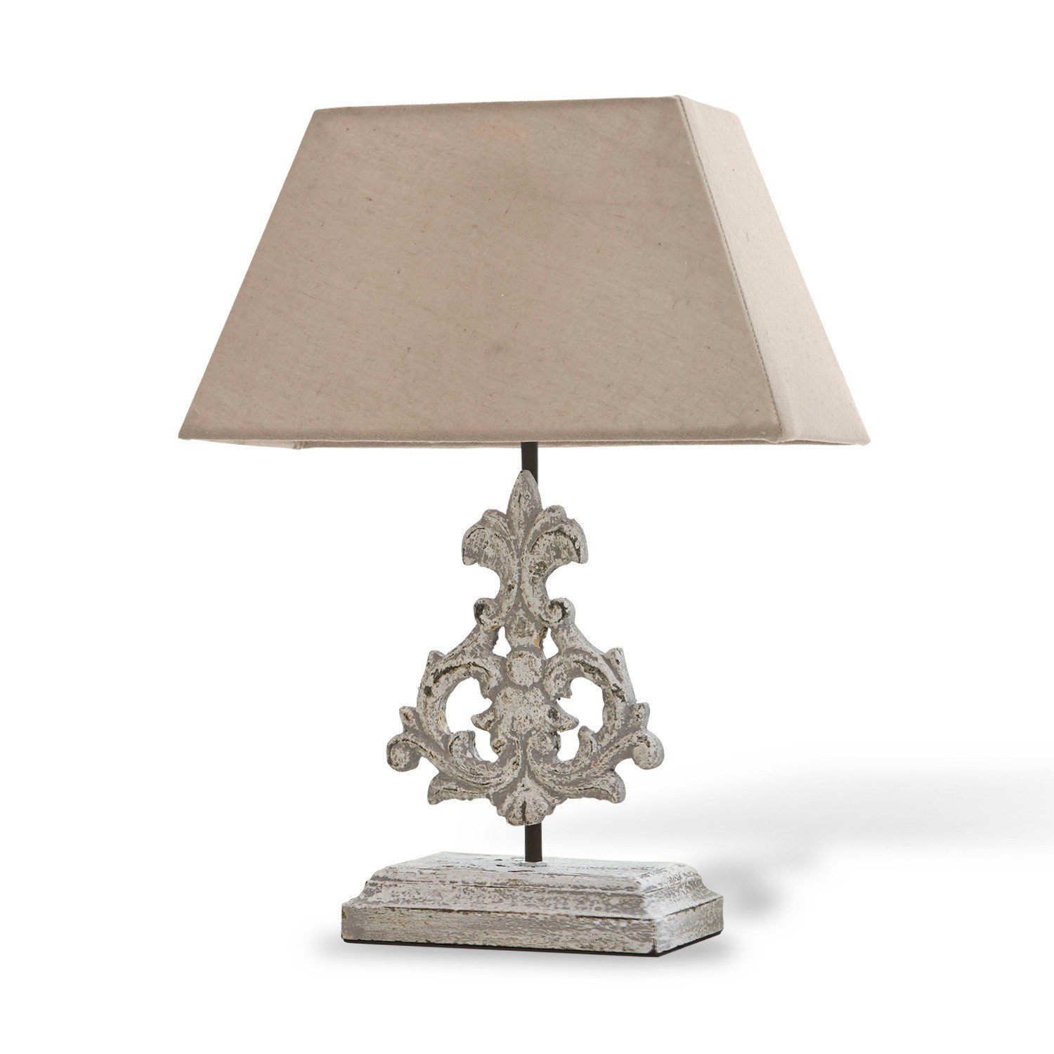 Lampa stołowa Poème Lampka stołowa z beżowym abażurem i ozdobną podstawą z drewna i metalu w stylu vintage
