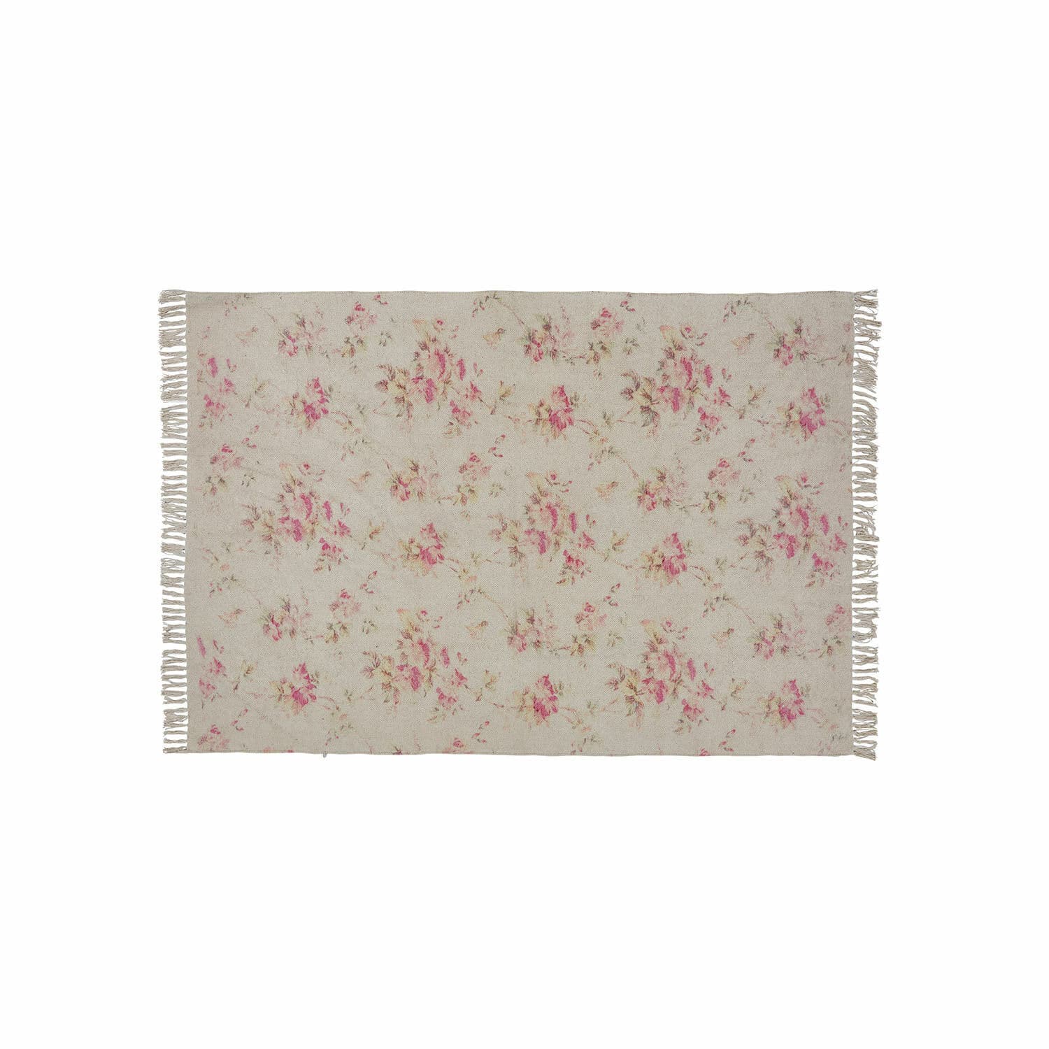 Dywan Ingvi Beżowy dywan z kwiatowym wzorem i frędzlami, miękki materiał, dekoracja wnętrz, styl vintage