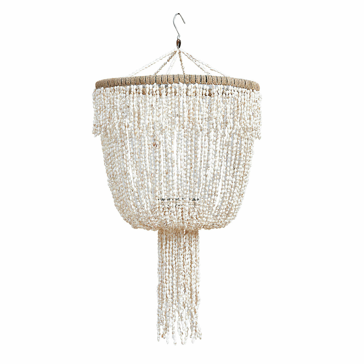 Klosz do lampy Trétudans Wiszący żyrandol z białych muszelek i naturalnego sznurka, dekoracja boho do wnętrz