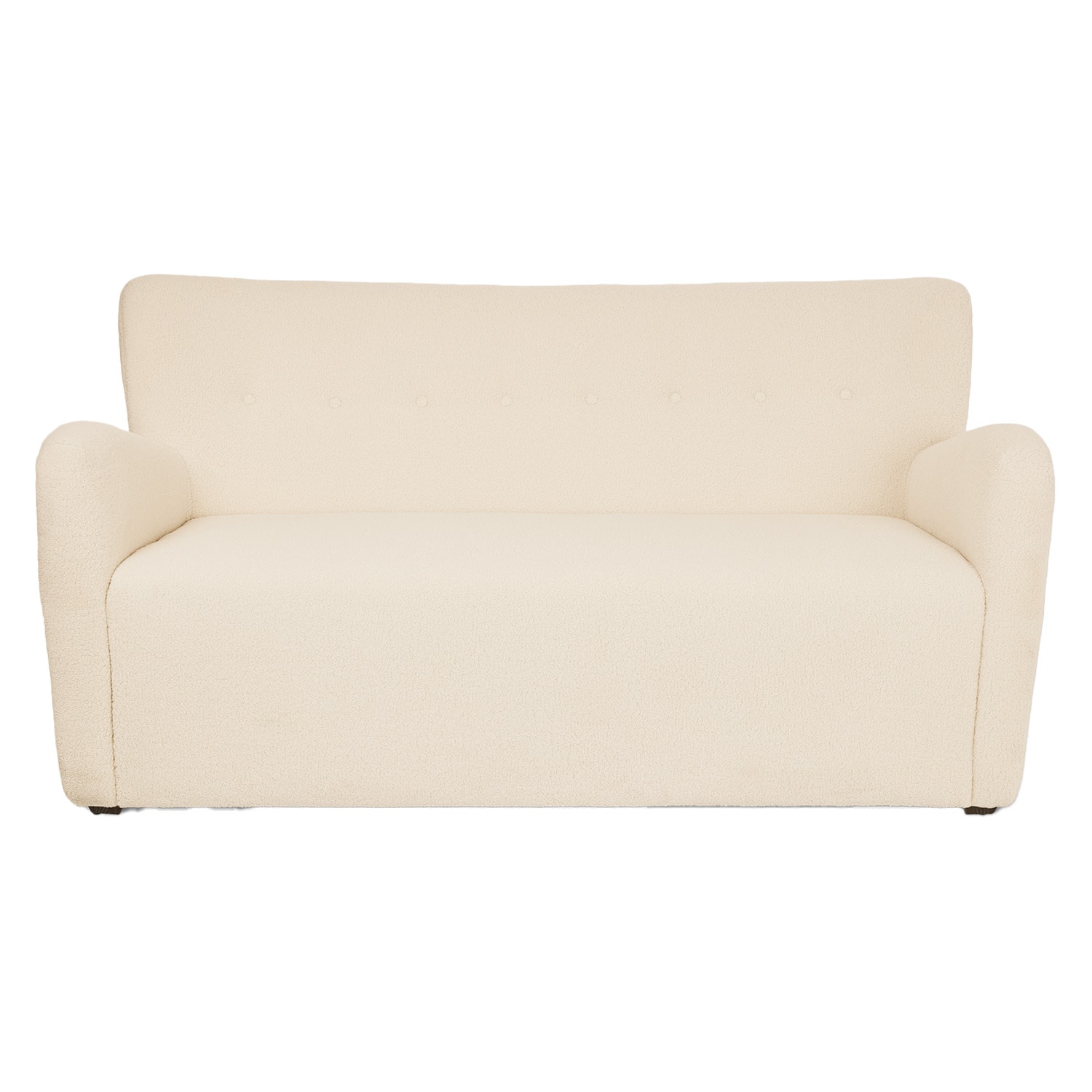 Beżowa sofa z miękkiego materiału boucle, wygodna kanapa do salonu, nowoczesny design mebli wypoczynkowych