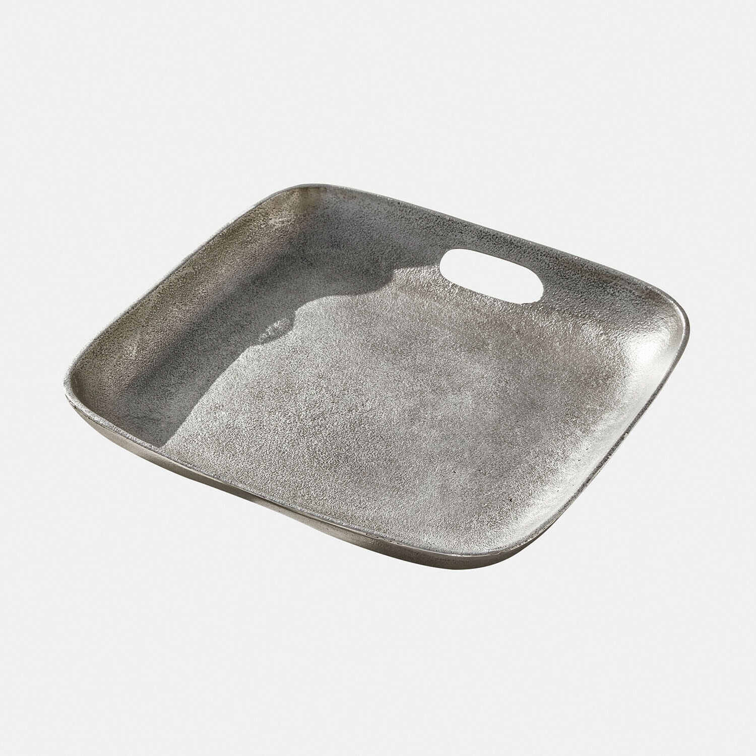 Kwadratowa taca z metalu w kolorze srebrnym z uchwytem, praktyczny dodatek do domu