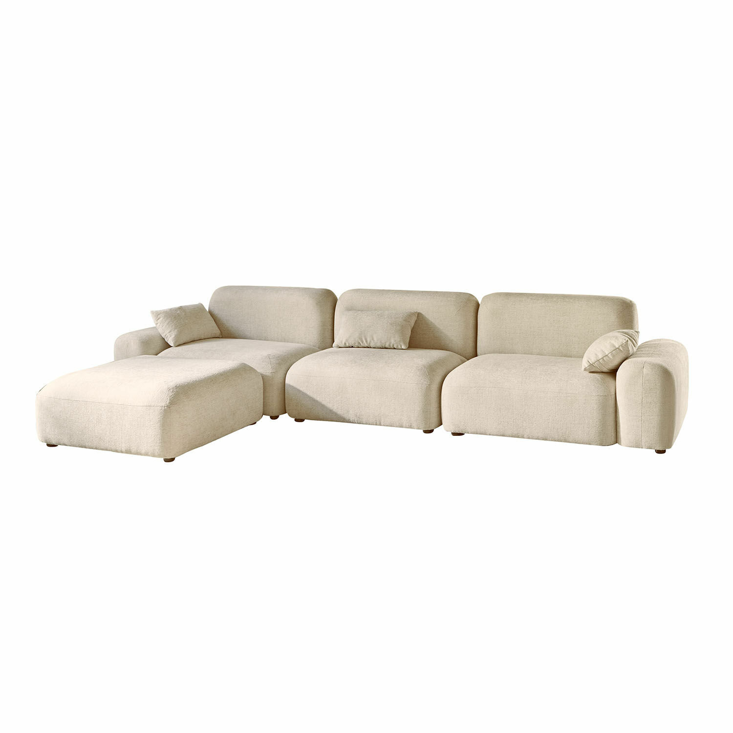 kremowy Kremowa sofa Marnivelle z tkaniny, nowoczesny narożnik do salonu, wygodne siedzisko i poduszki