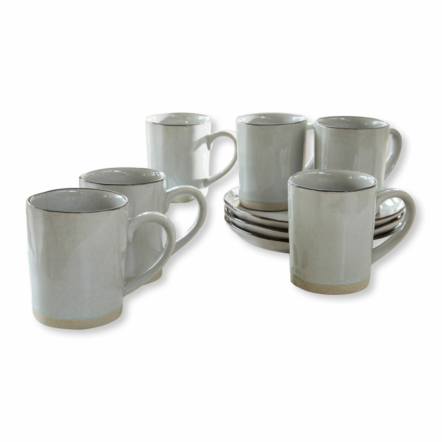 Filiżanka, zestaw 6 szt. Biarré Zestaw sześciu ceramicznych białych kubków z talerzykami do kawy lub herbaty