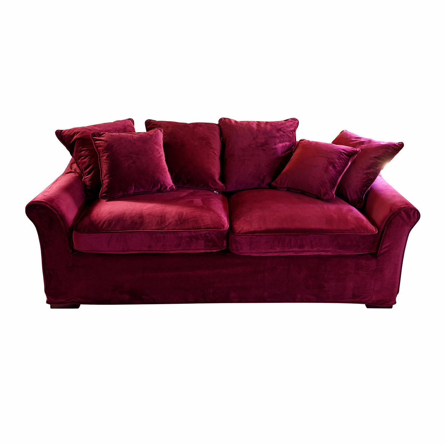bordowy Sofa Long Beach w kolorze bordowym z miękkiego aksamitu, wygodne meble wypoczynkowe do salonu