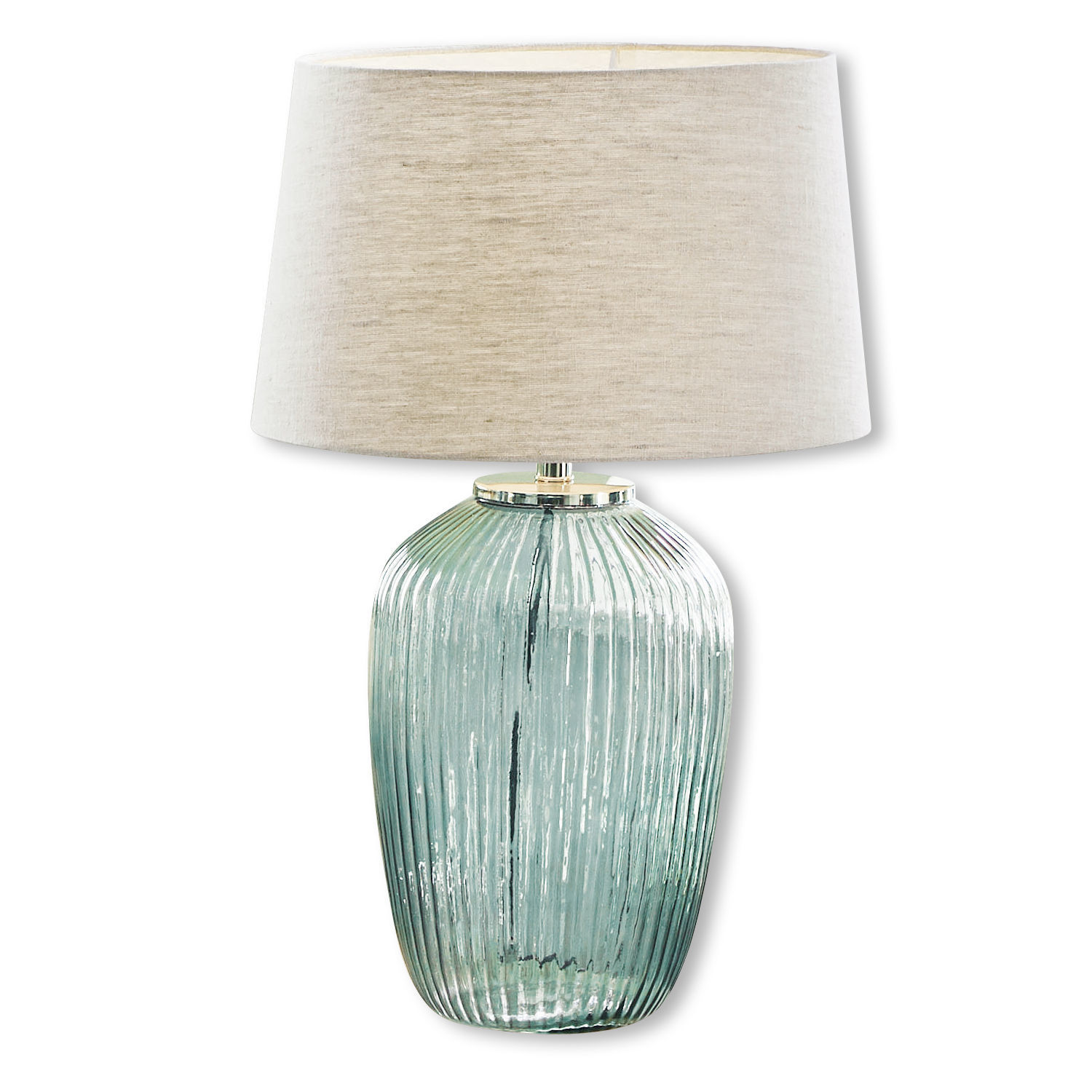 Lampa stołowa Fenis Lampka stołowa z zielonego szkła z beżowym abażurem, dekoracyjna lampa do salonu