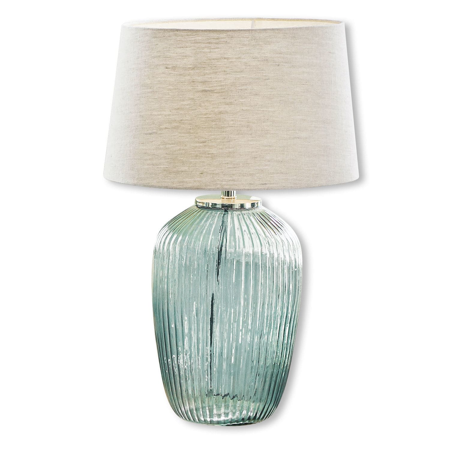 Lampa stołowa Fenis Lampka stołowa z zielonego szkła z beżowym abażurem, dekoracyjna lampa do salonu