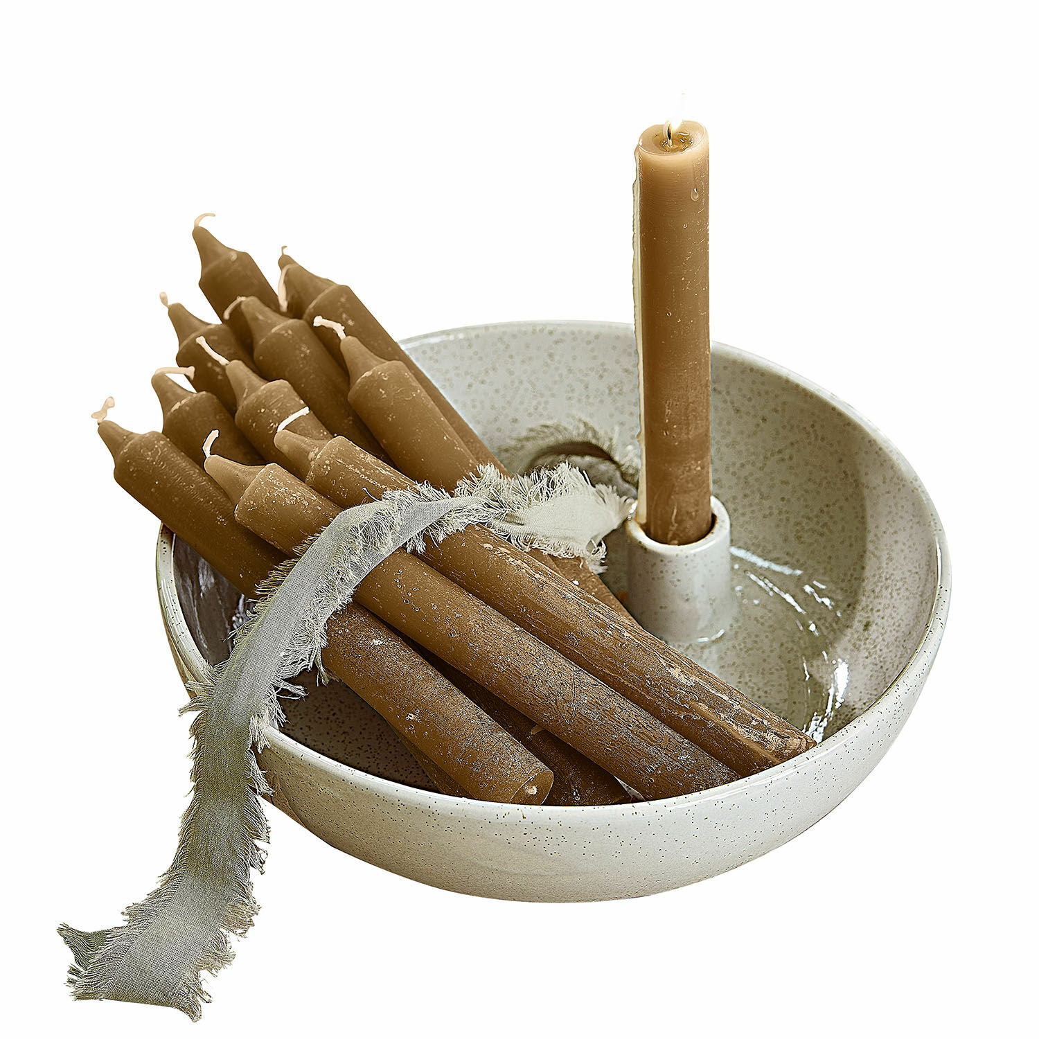 Świecznik Kenvilor Zestaw brązowych świec z wosku w ceramicznym, kremowym świeczniku na dekorację wnętrz