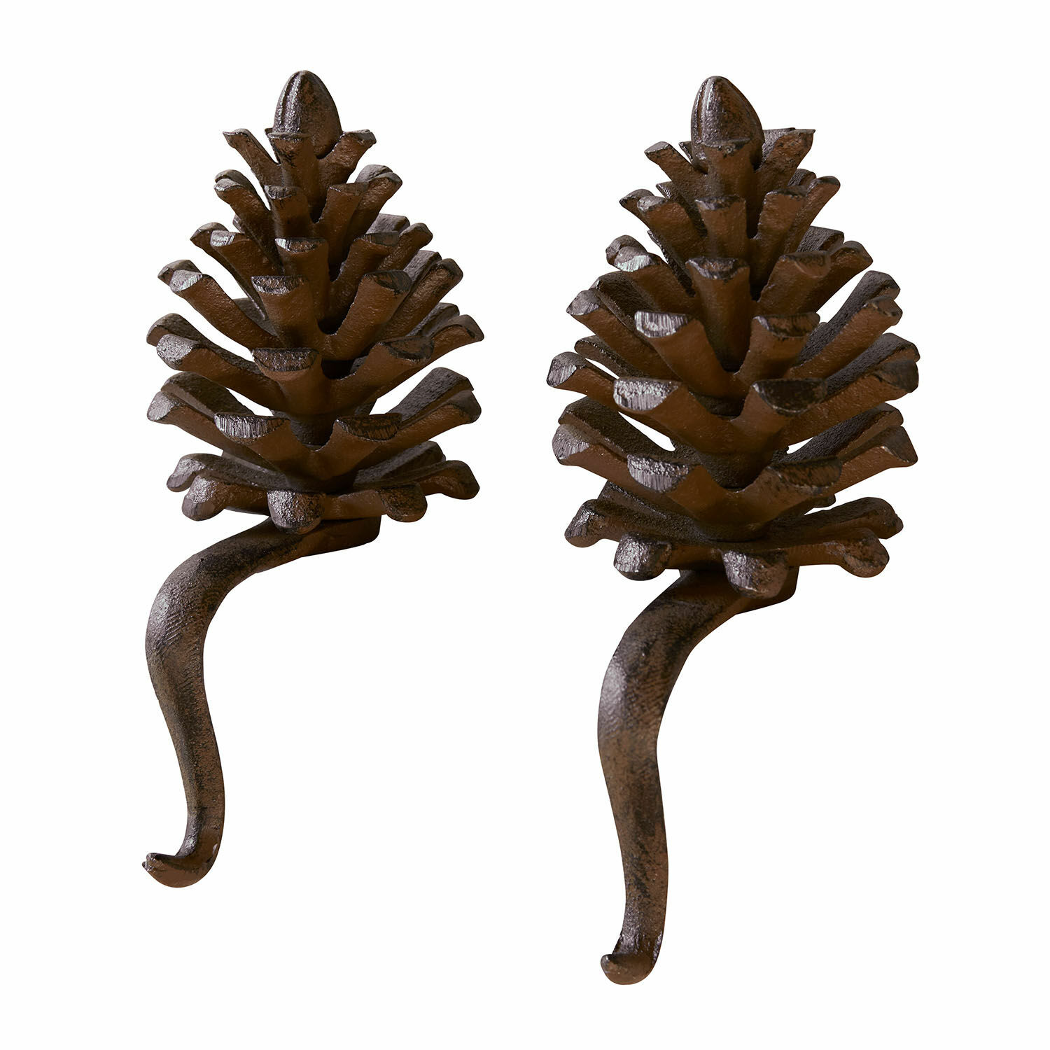 Zestaw dwóch haczyków dekoracyjnych z żelaza w kolorze antycznego brązu przypominających szyszki