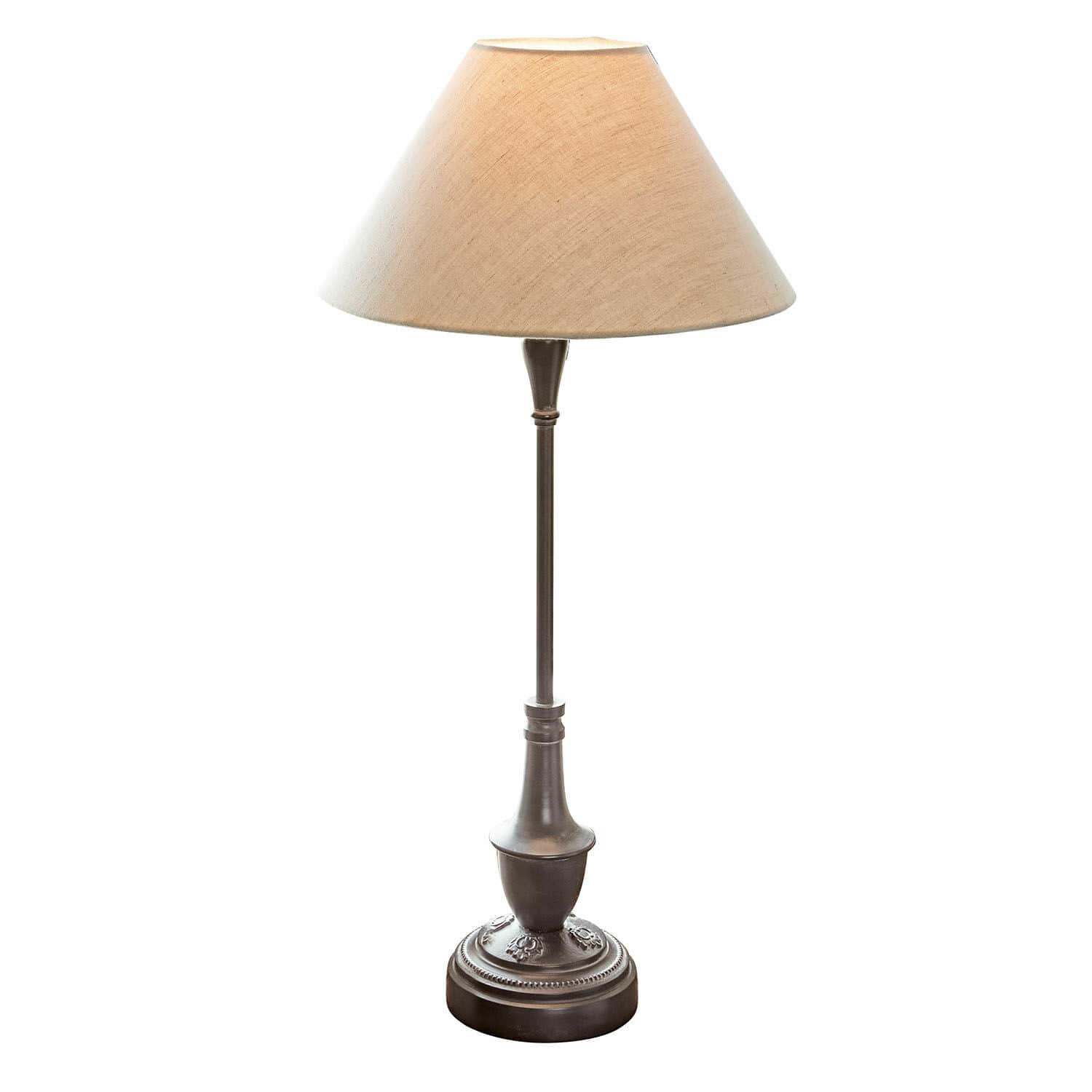 Lampa stołowa Barnwell Klasyczna lampa stołowa z metalową podstawą i beżowym abażurem do salonu