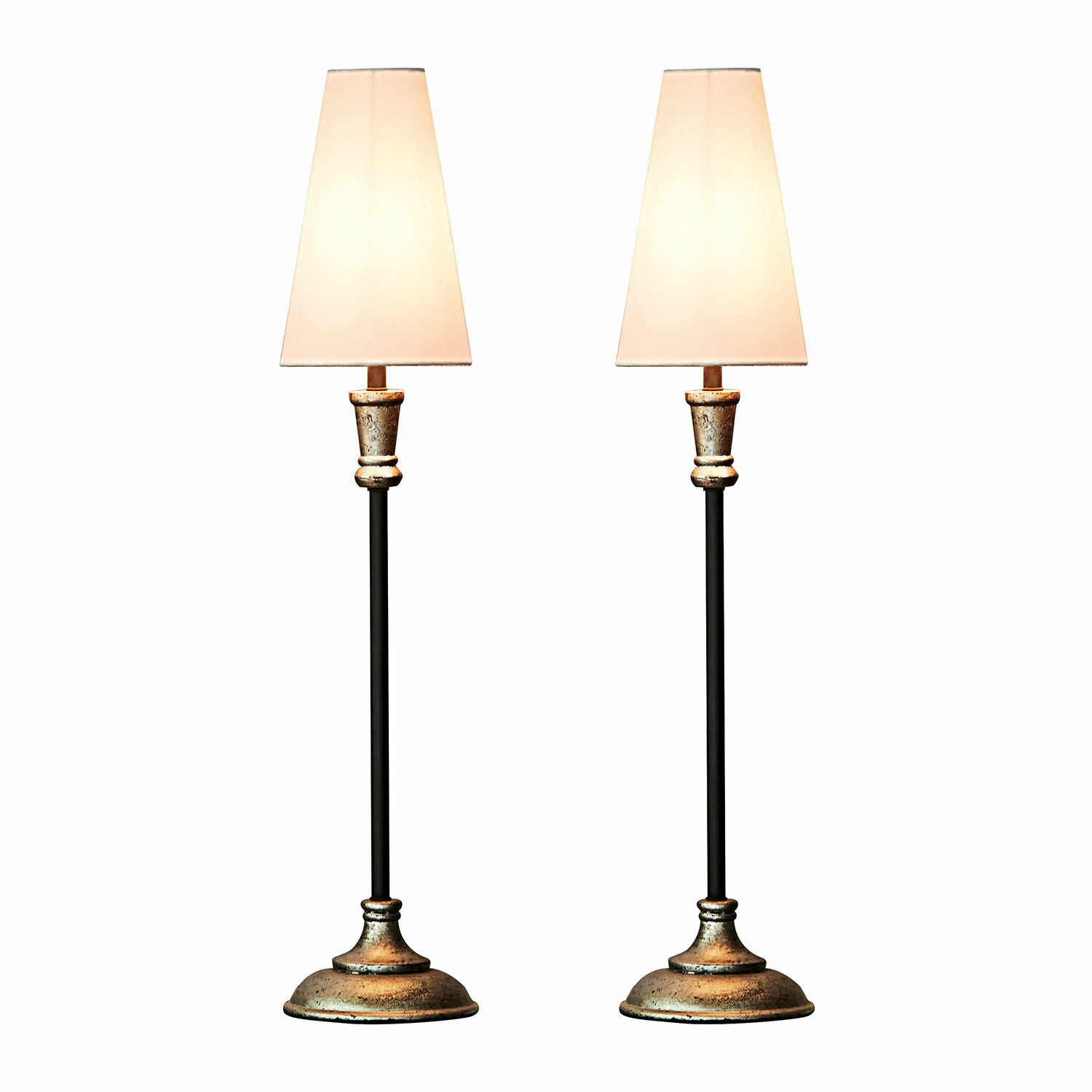 Lampa stołowa, zestaw 2 szt. Obsonville Para lamp stołowych z metalową podstawą w kolorze starego złota i kremowymi abażurami, dekoracyjny design