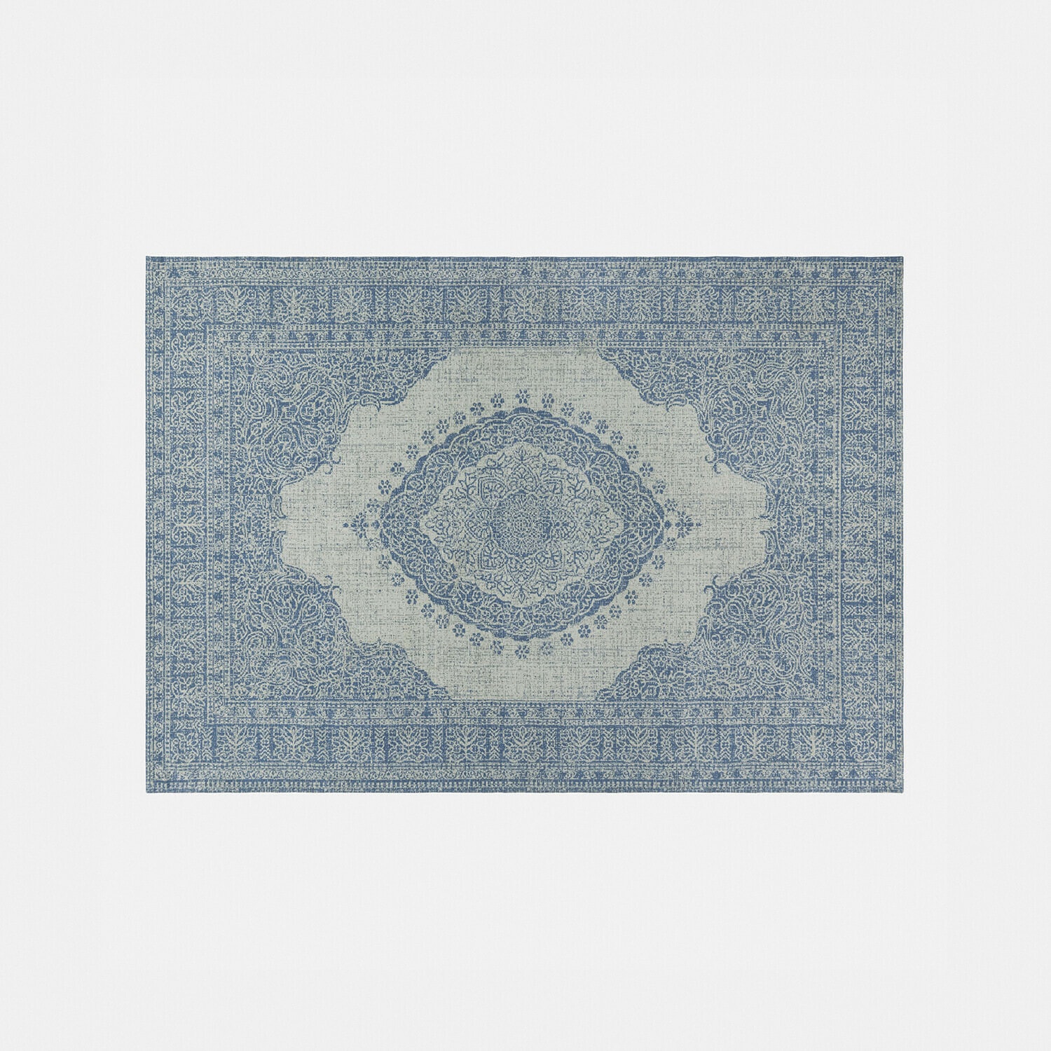 Dywan z wzorem orientalnym w odcieniach niebieskiego i szarego, dekoracyjny i stylowy do salonu