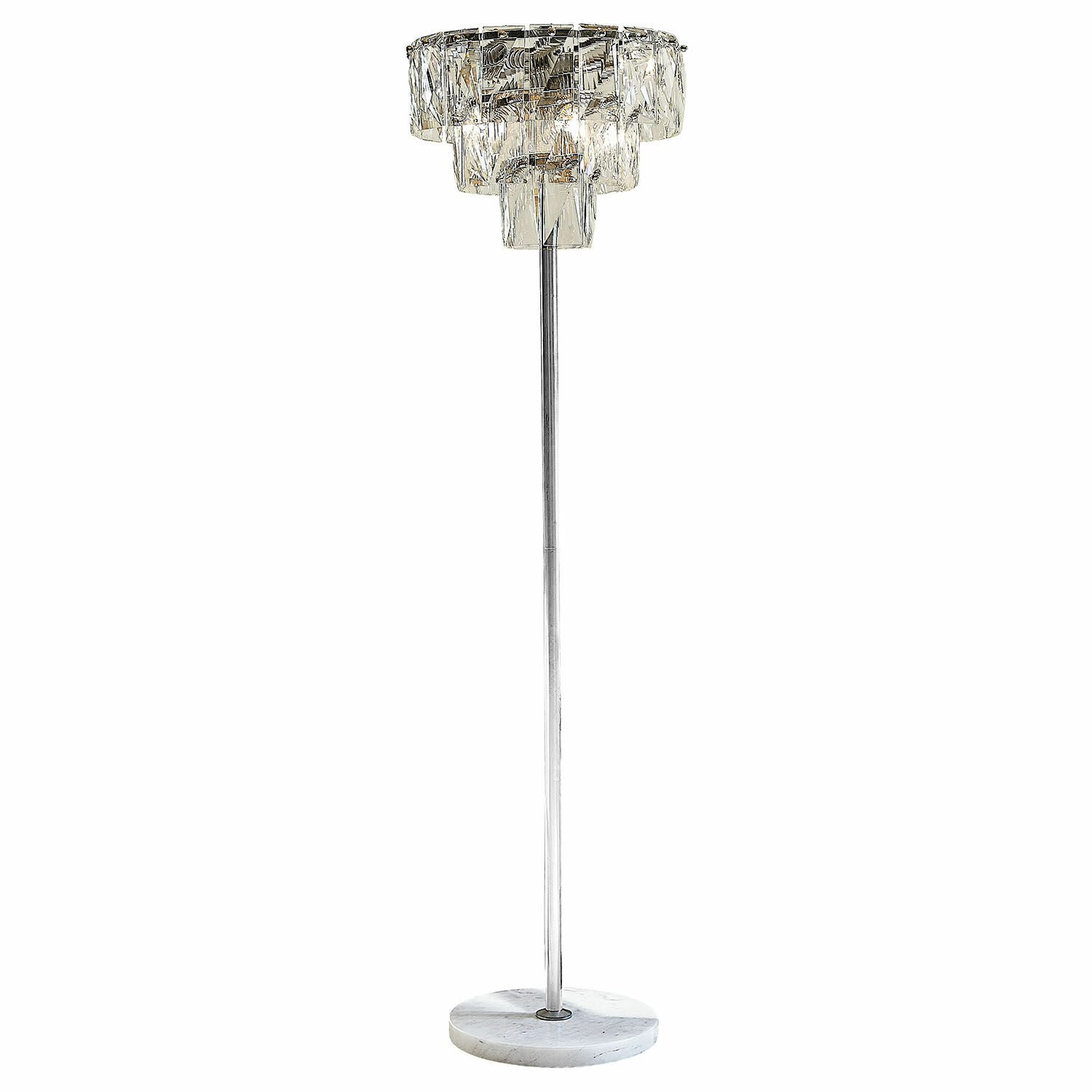 Lampa podłogowa Crystalford Lampa podłogowa z kryształowym kloszem i marmurową podstawą, metalowa konstrukcja, nowoczesny design