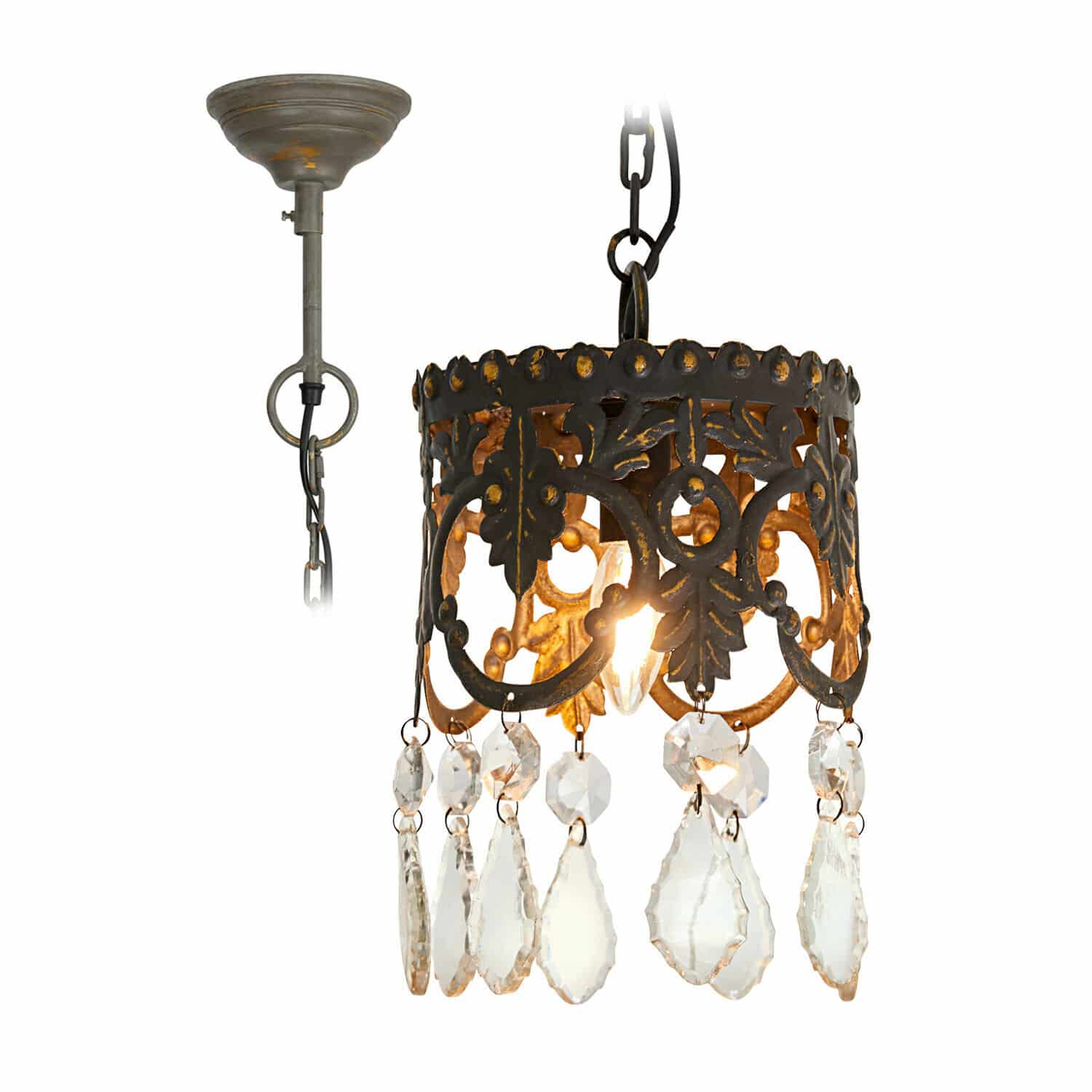Żyrandol Mitry Wisząca lampa z metalu w kolorze czarnym z ozdobnymi kryształami, styl vintage, oświetlenie dekoracyjne