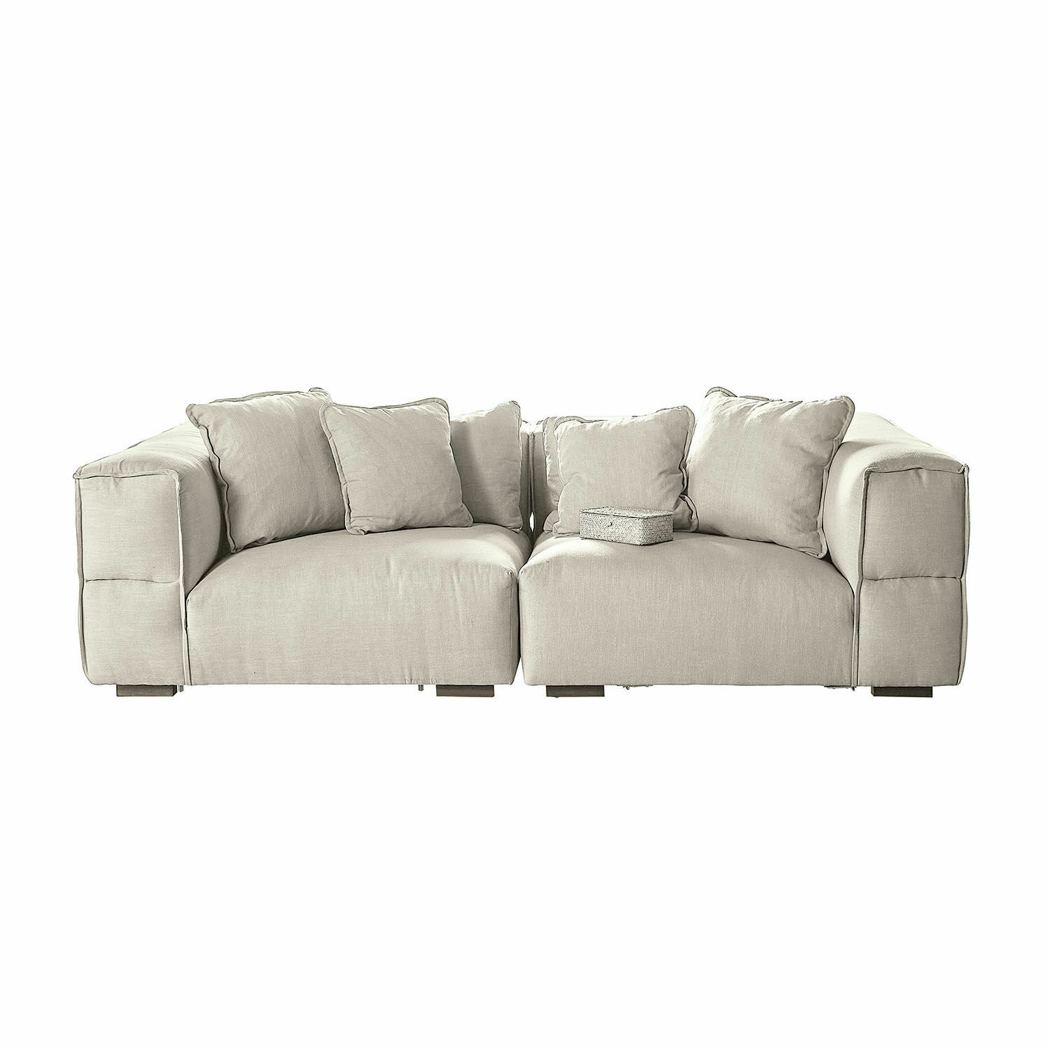 Sofa Gémonville Beżowa sofa modułowa z tkaniny z miękkimi poduszkami, nowoczesny mebel do salonu